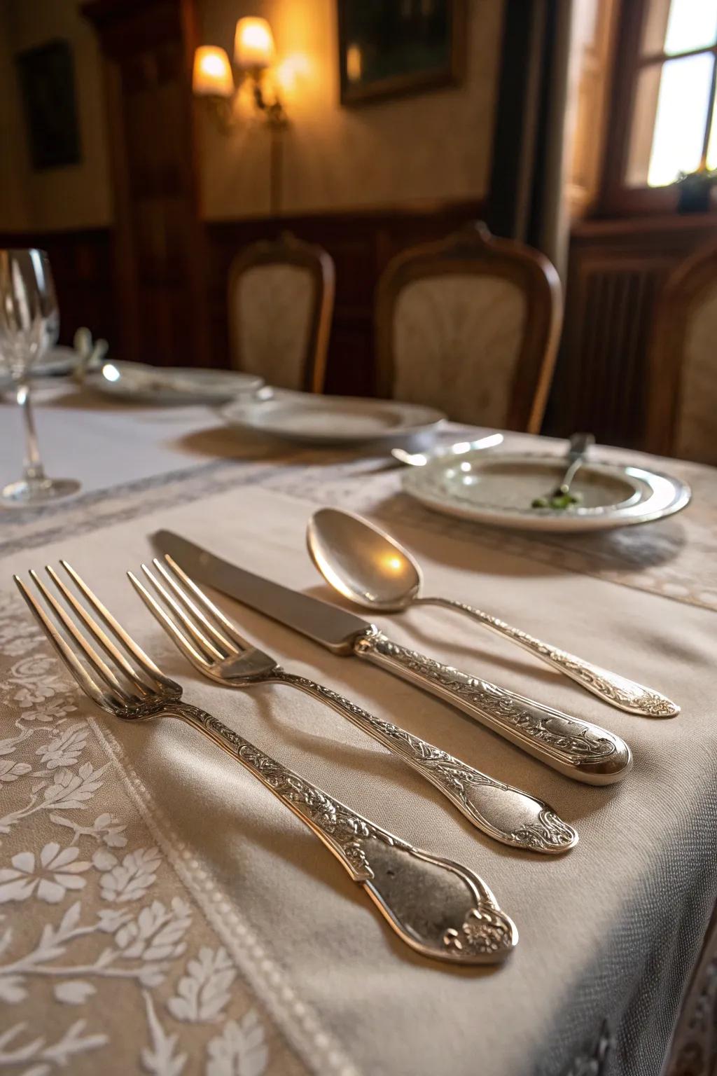 Engraved silverware adds elegance to every meal.