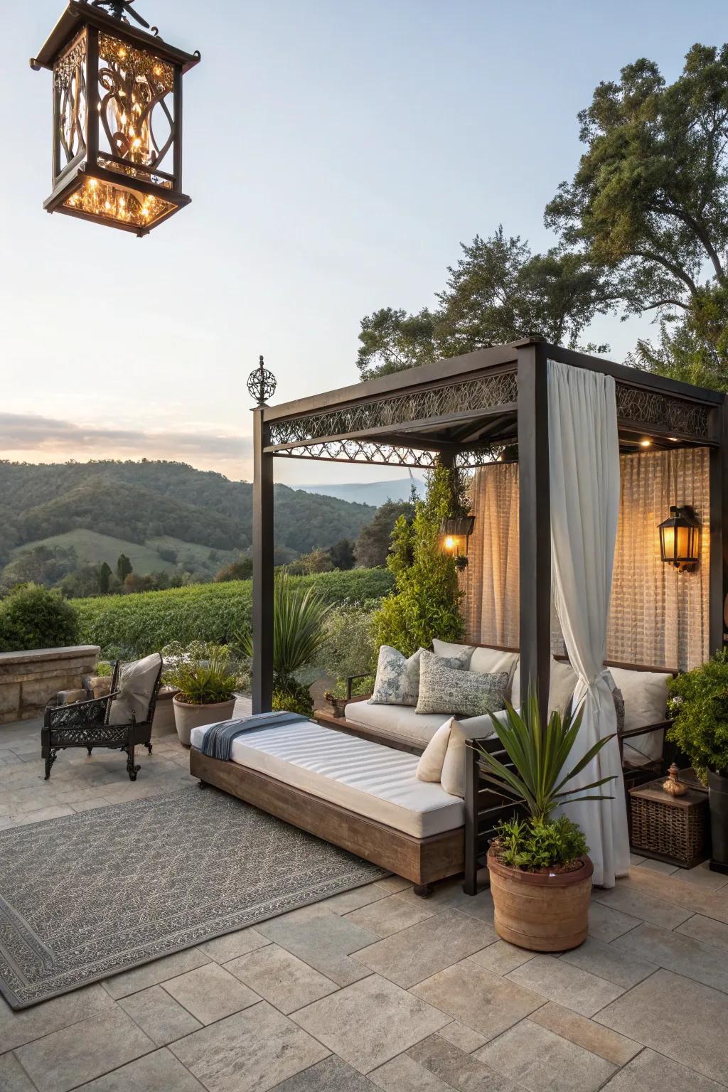 Outdoor folding bed for alfresco relaxation