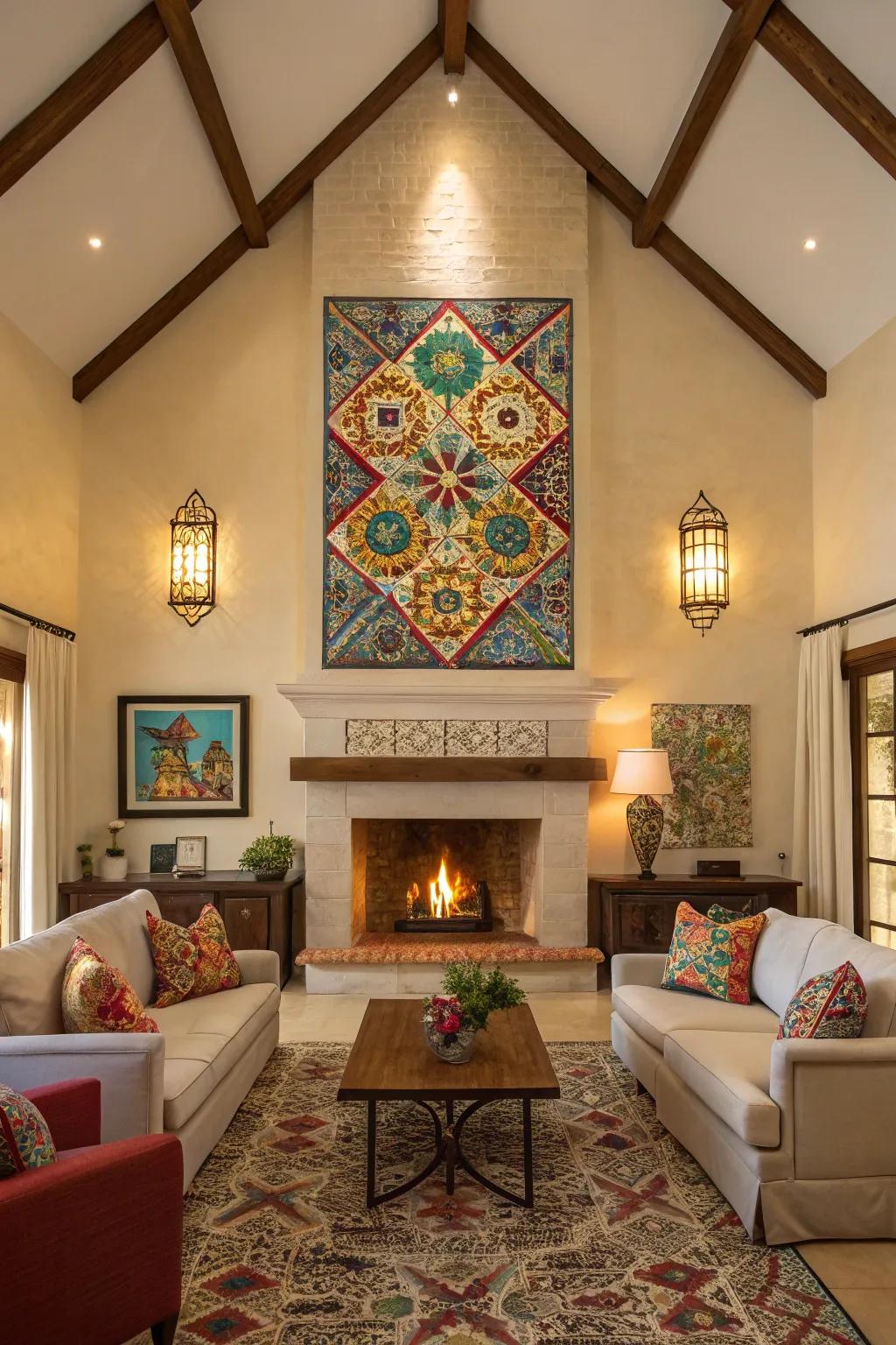 Mosaic art introduces vibrant texture and color.