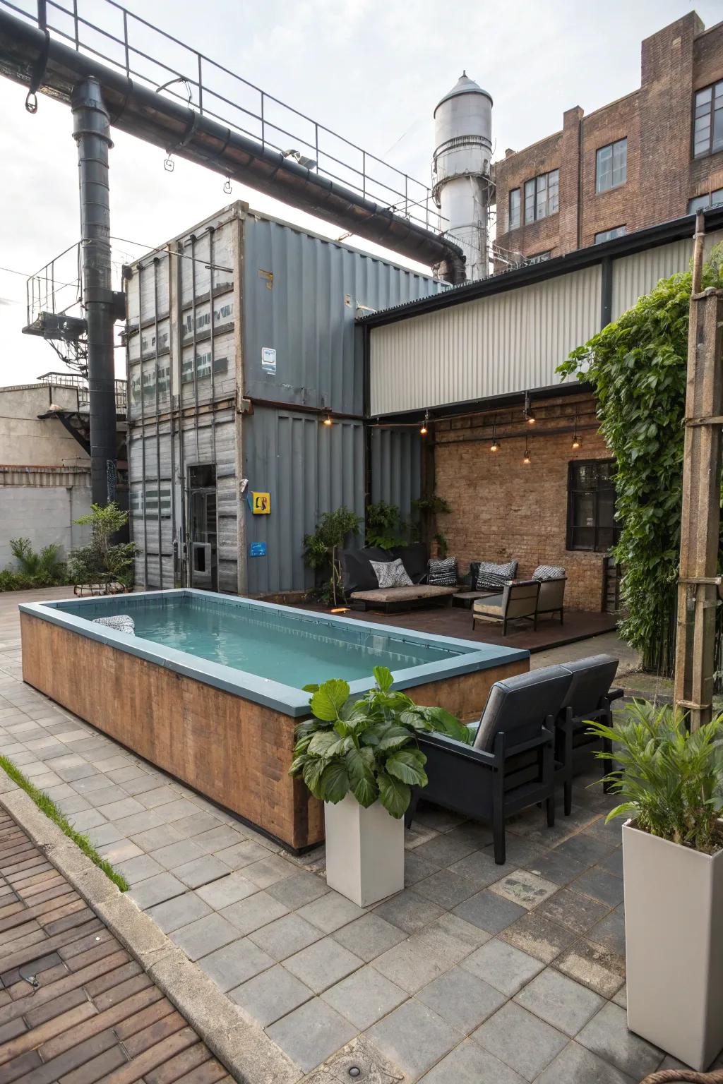 A unique reclaimed container pool featuring industrial chic design.