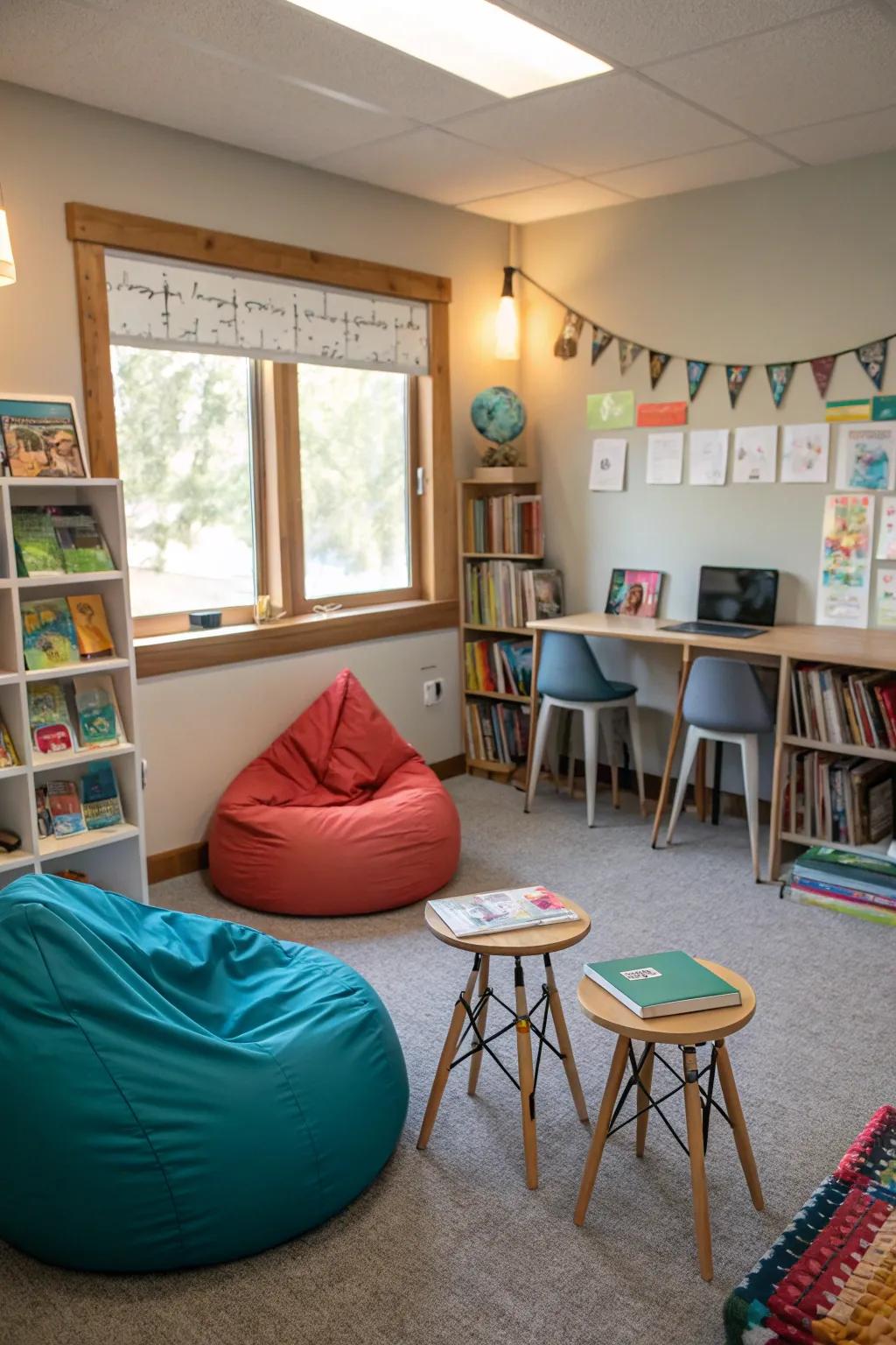 Comfortable seating choices promoting engagement.
