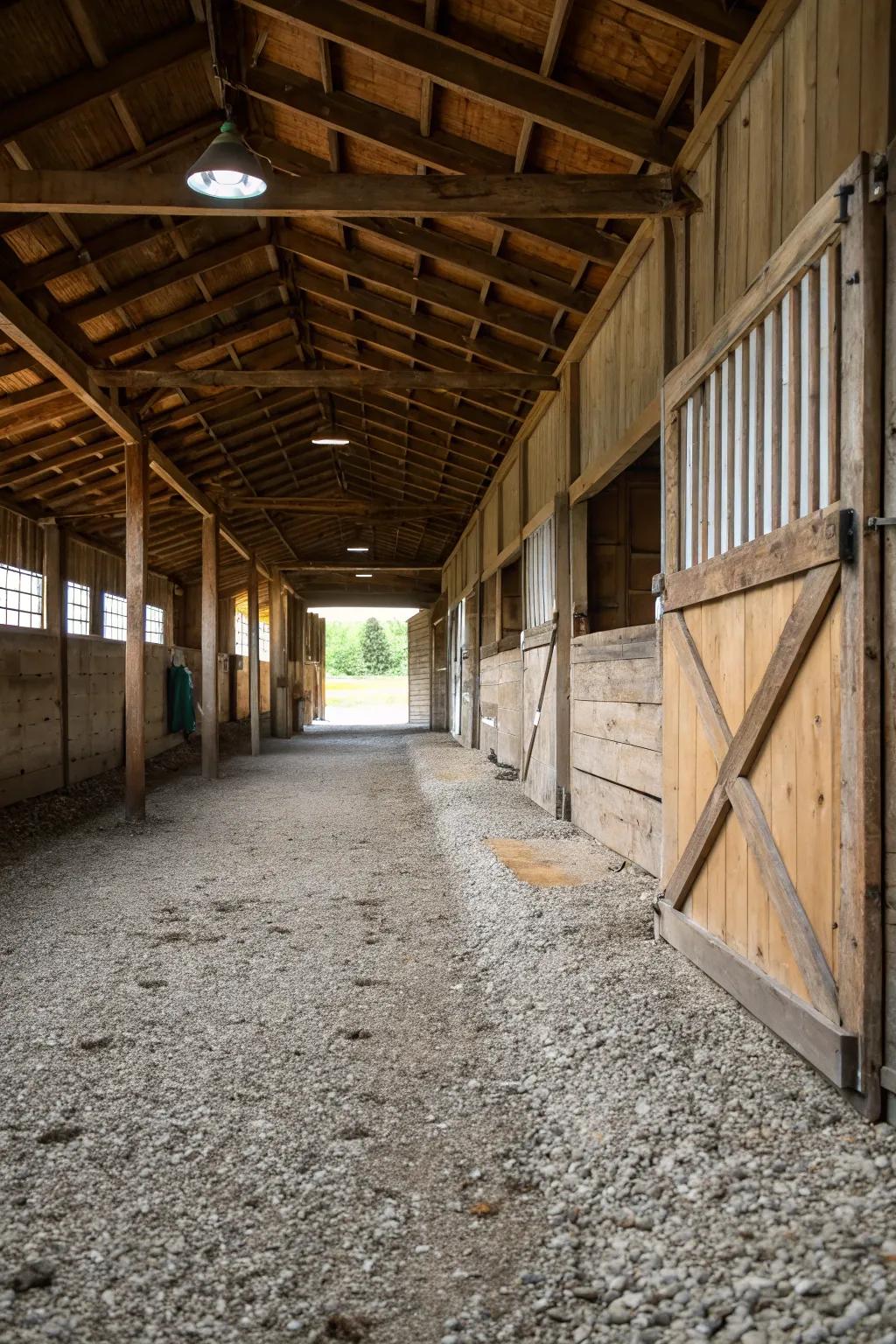Gravel delivers a classic and affordable flooring choice with great drainage features.
