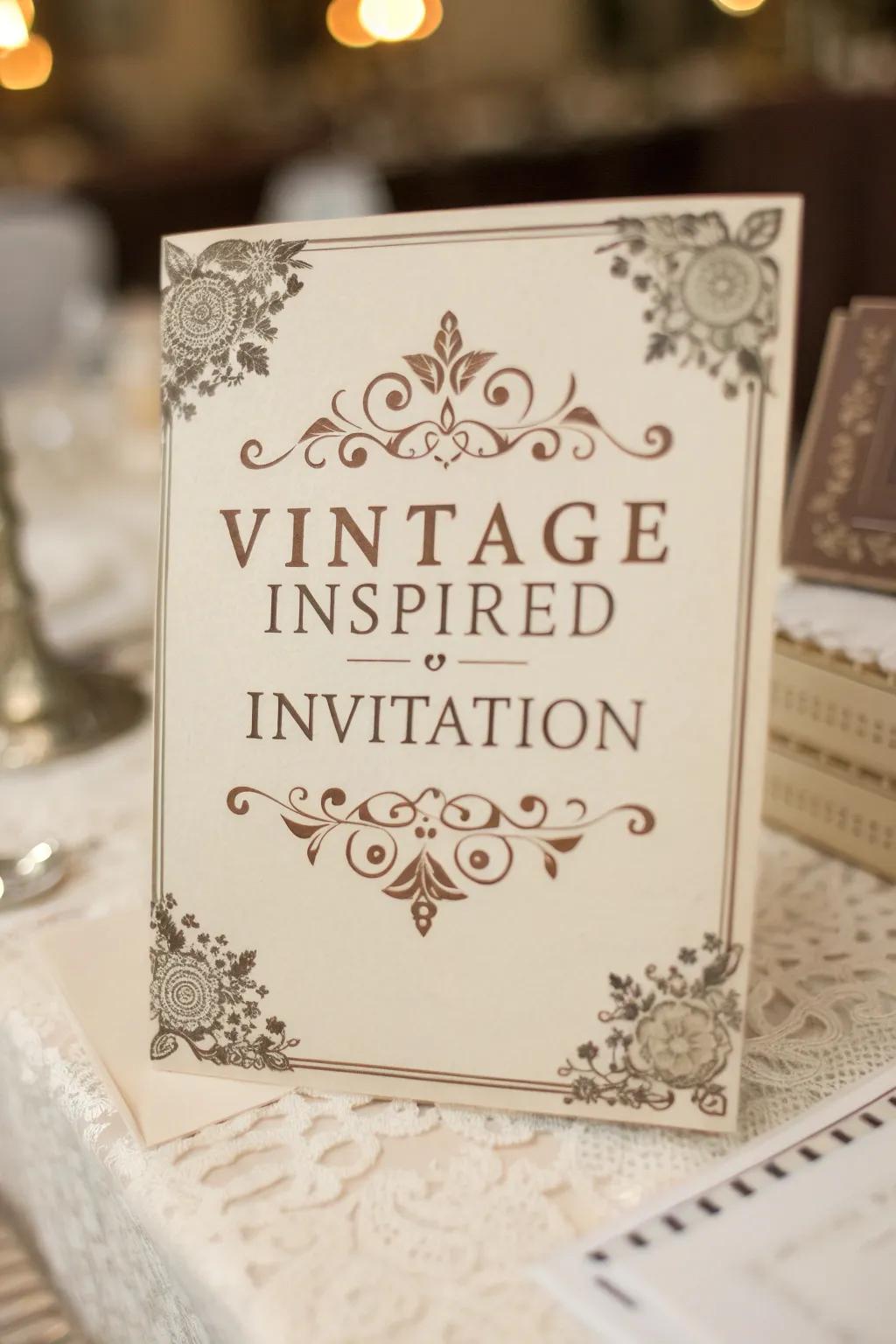 Retro touches add nostalgic charm to your invitations.