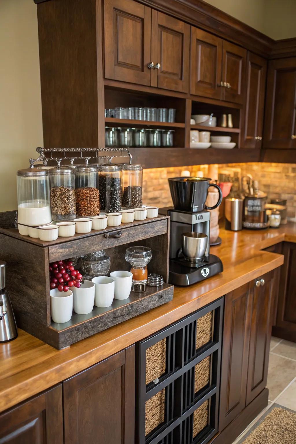 A cozy coffee bar to keep housewarming guests energized