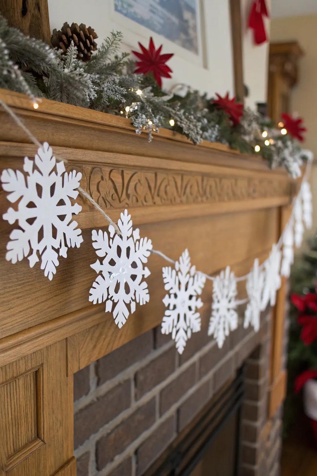 Layered snowflakes create a beautiful, textured display.