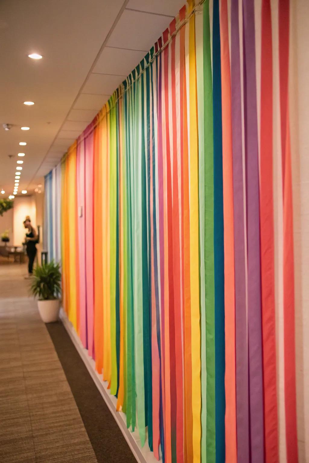 Turn a plain wall into an accent using vibrant paper strips.