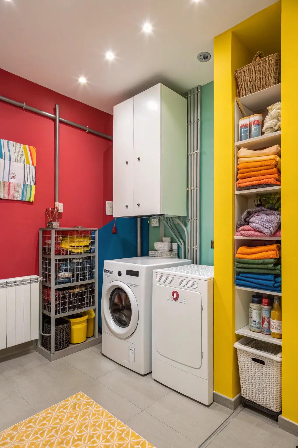 Shade division imparts vibrancy, distracting from appliances.
