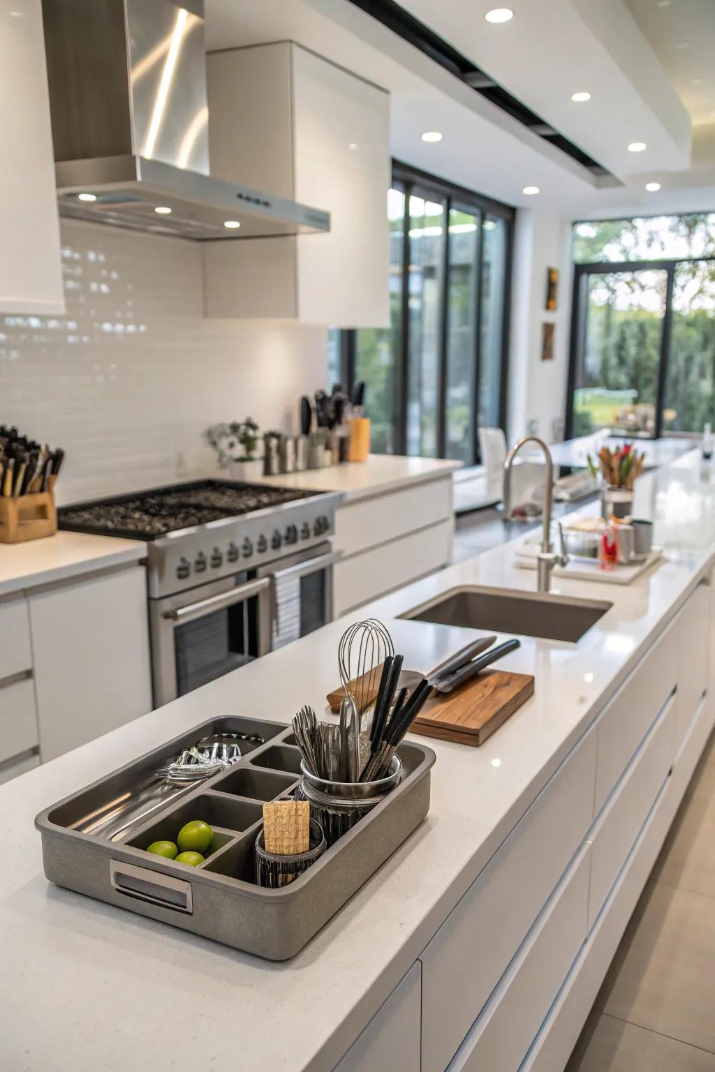 Countertop inserts providing a minimalist storage option.