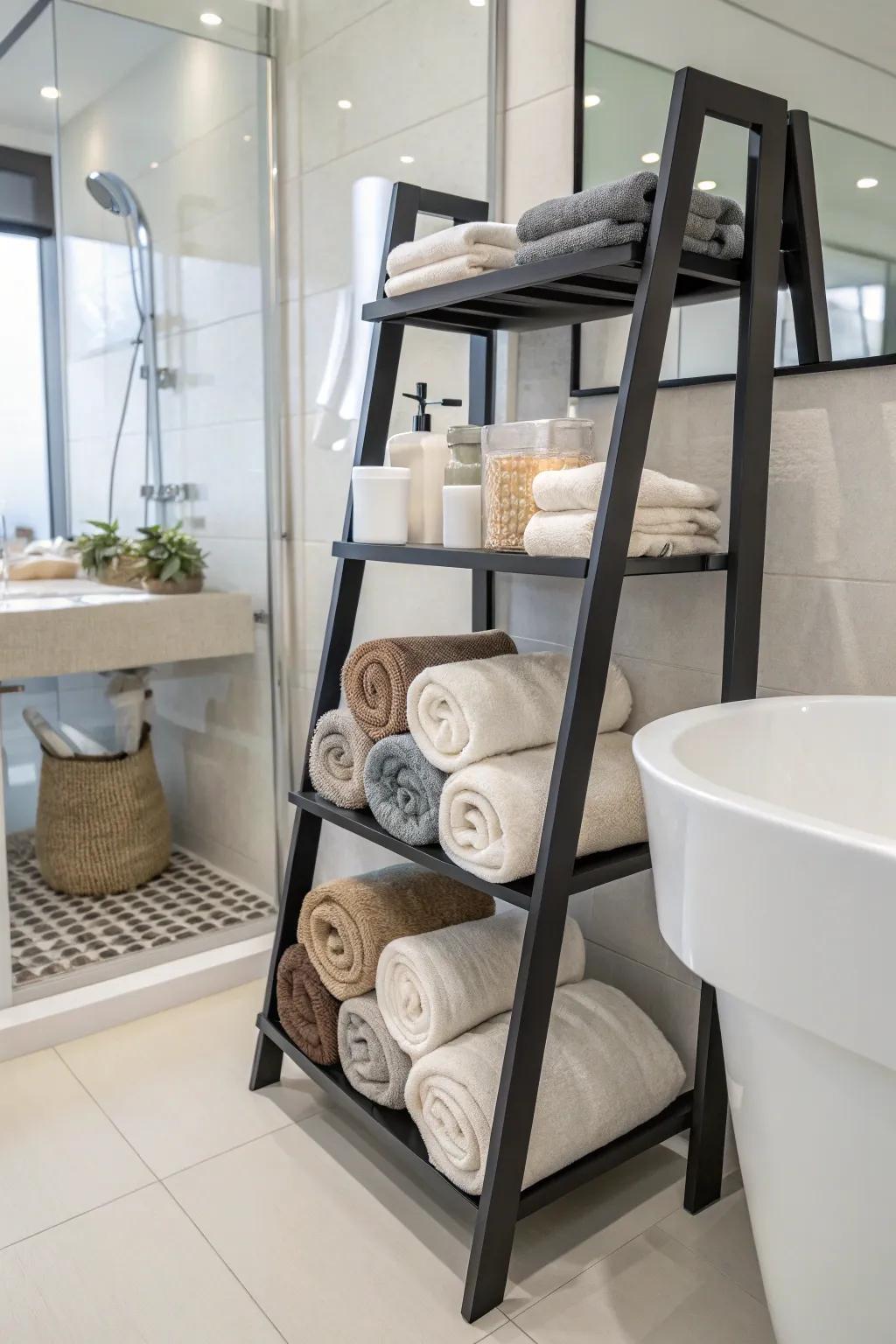 Level ledges offer dynamic and attractive towel displays.