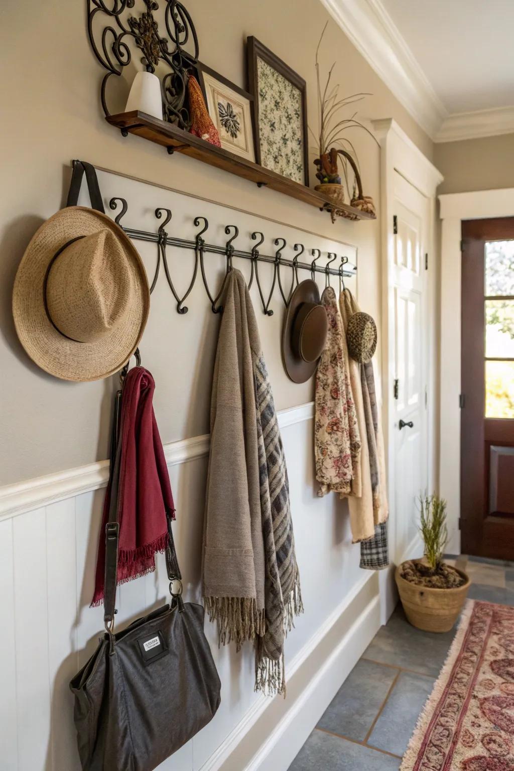 Decorative hooks combine style and utility.