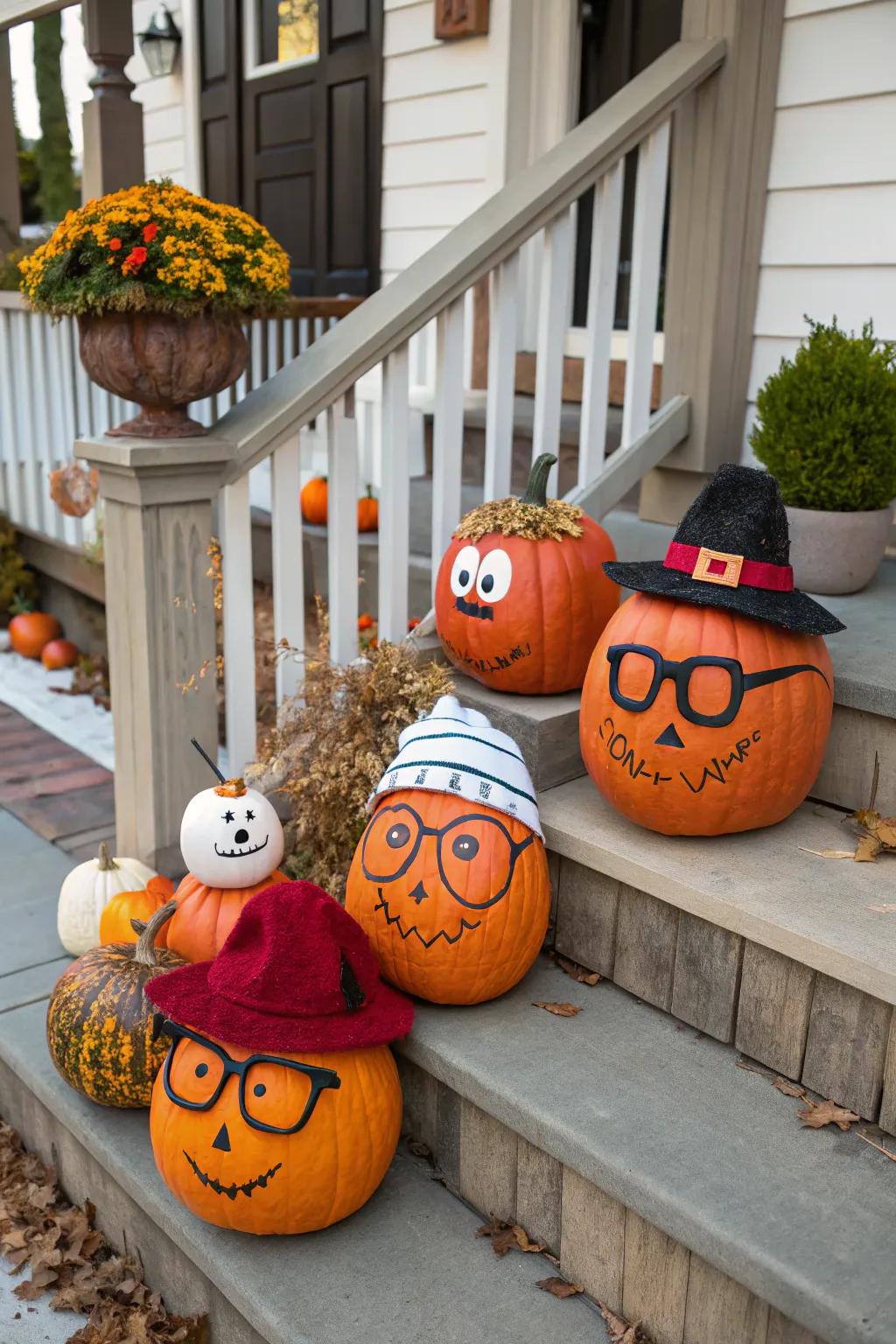 Pumpkins with personality injecting amusement and character into the decor.