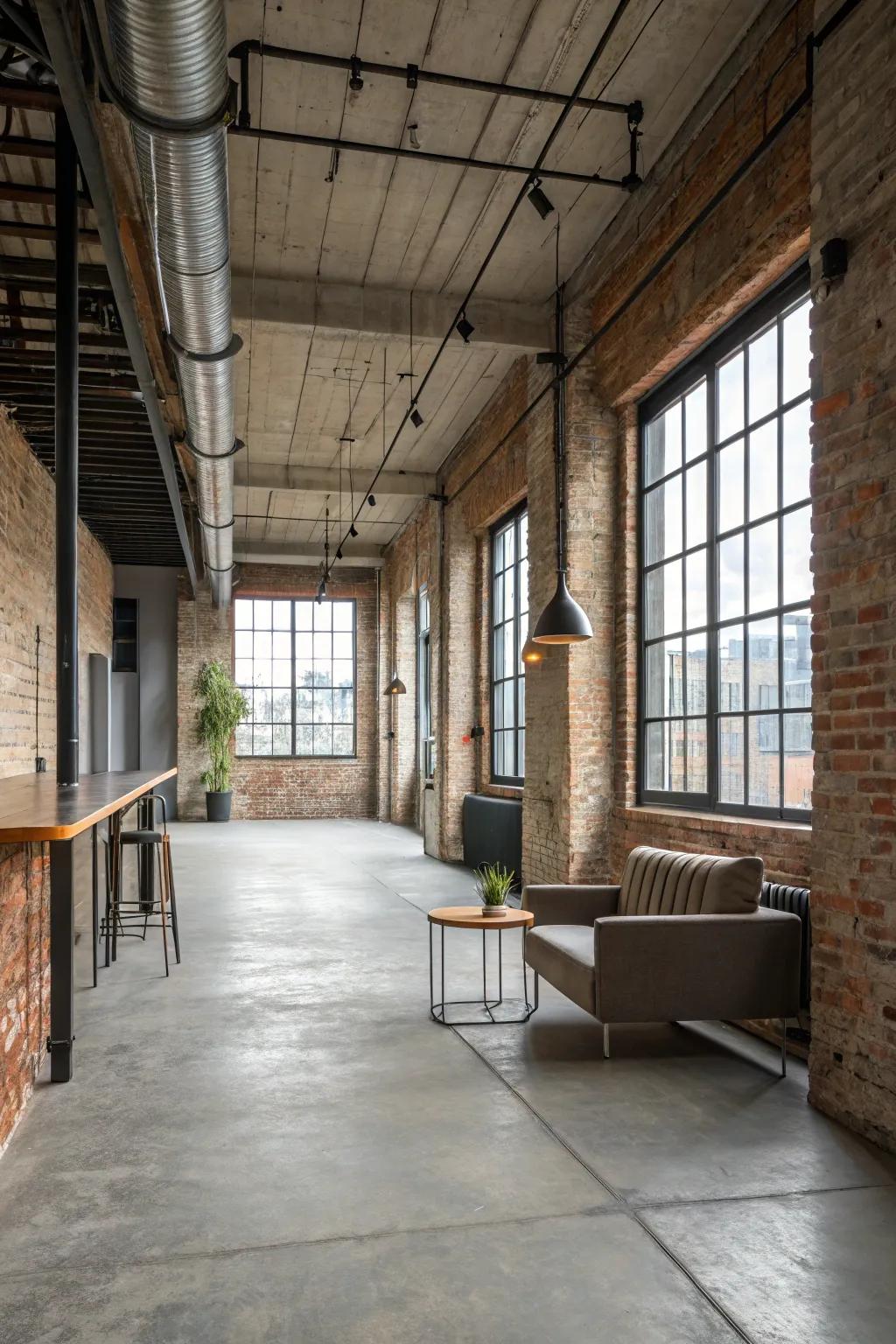 Bare concrete floors lend an industrial edge.
