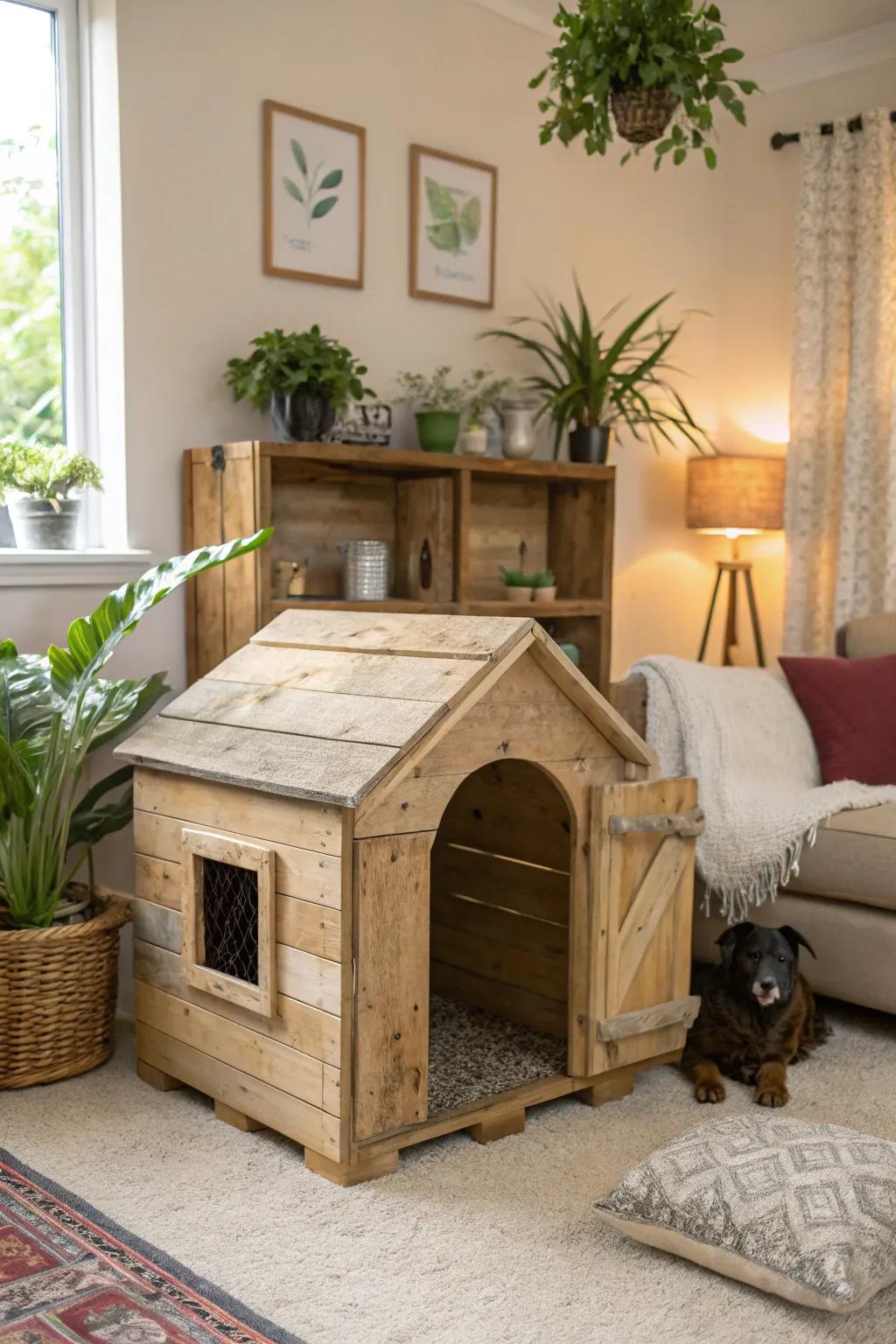 Natural beauty: a sustainable wooden kennel that elevates your home.