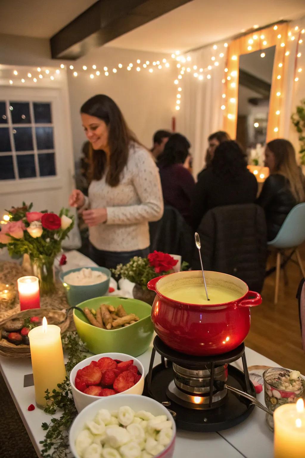 A fun indoor celebration featuring a mini fondue station.