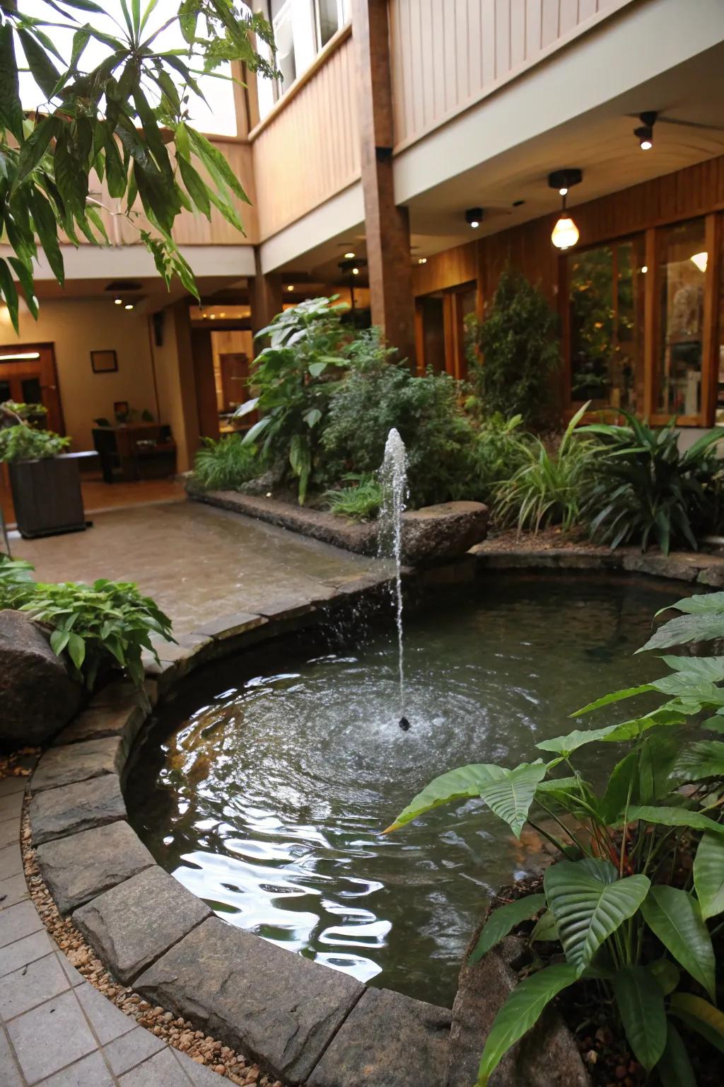 Flowing water features infuse water gardens with elegance and soothing acoustics.