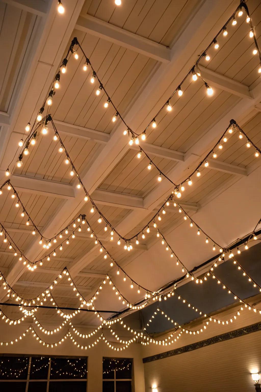 A zig-zag pattern of fairy lights adds a playful touch.