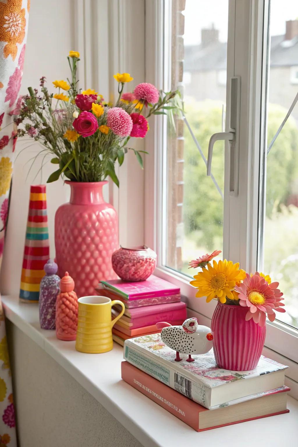 Vibrant hues transform your sill into a dynamic focal element.