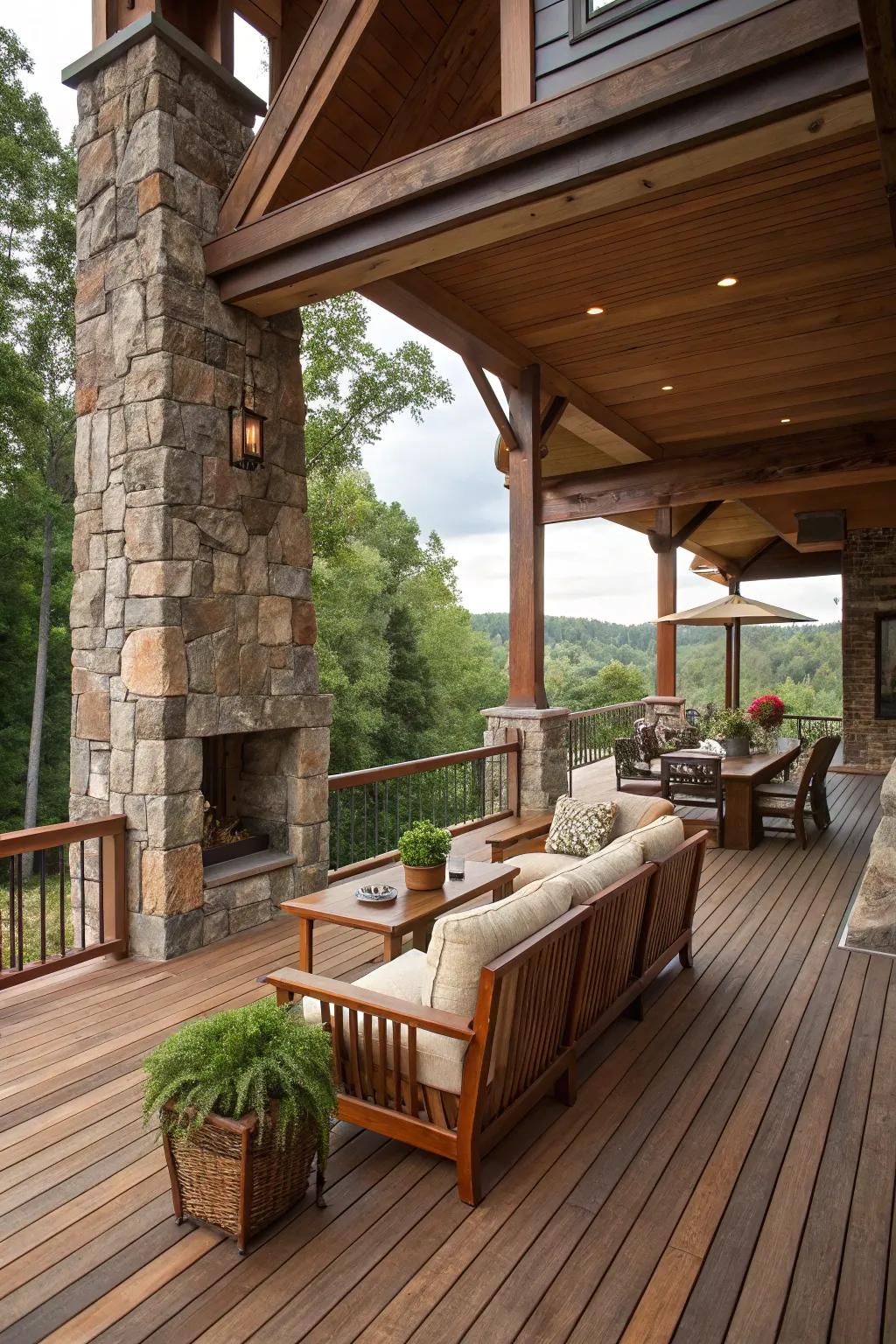 Earthy appeal brings warmth to your deck.