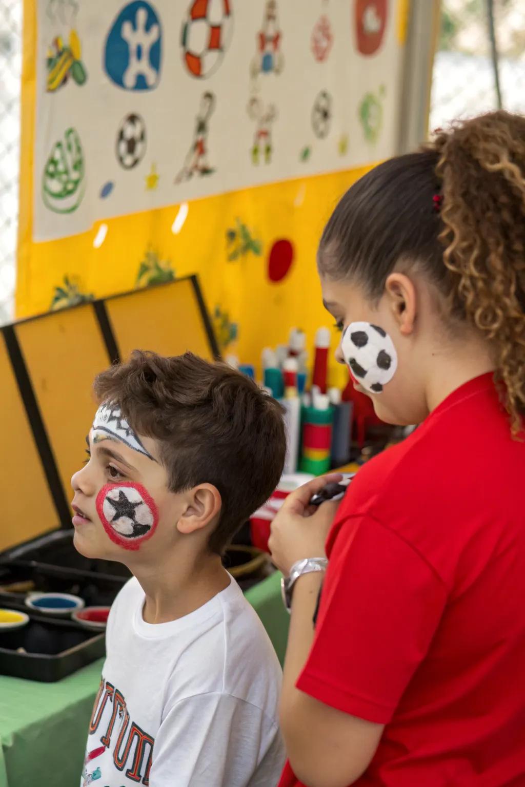 Kids getting into the spirit with match day facial art.