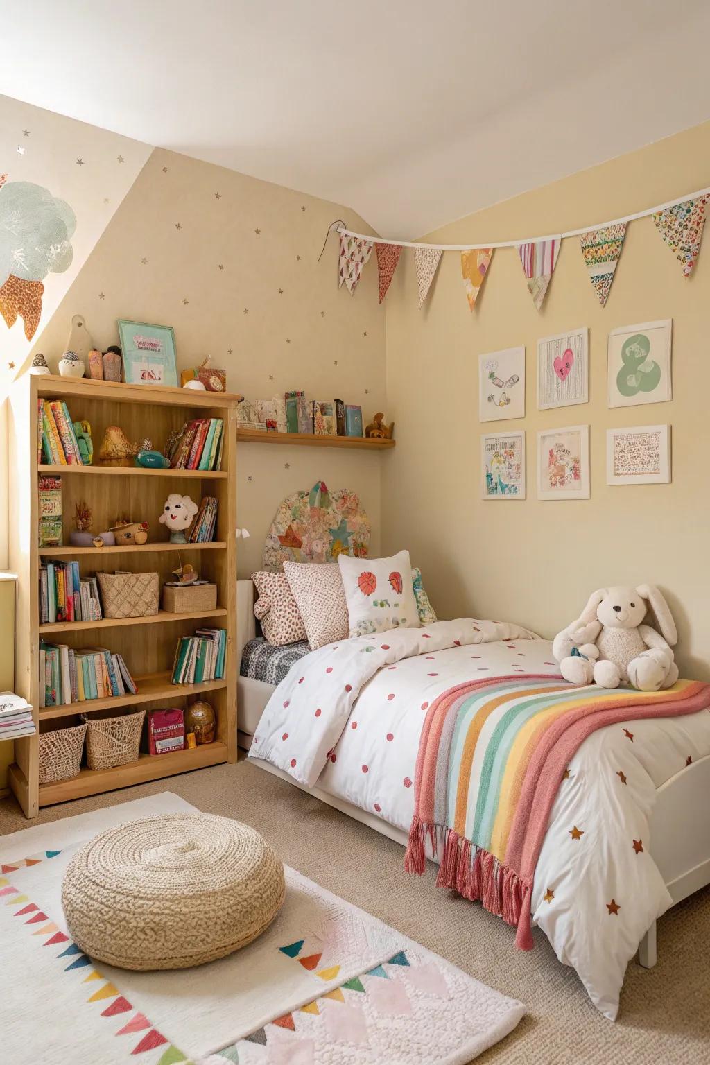 Cozy muted colors make an inviting and restful atmosphere.