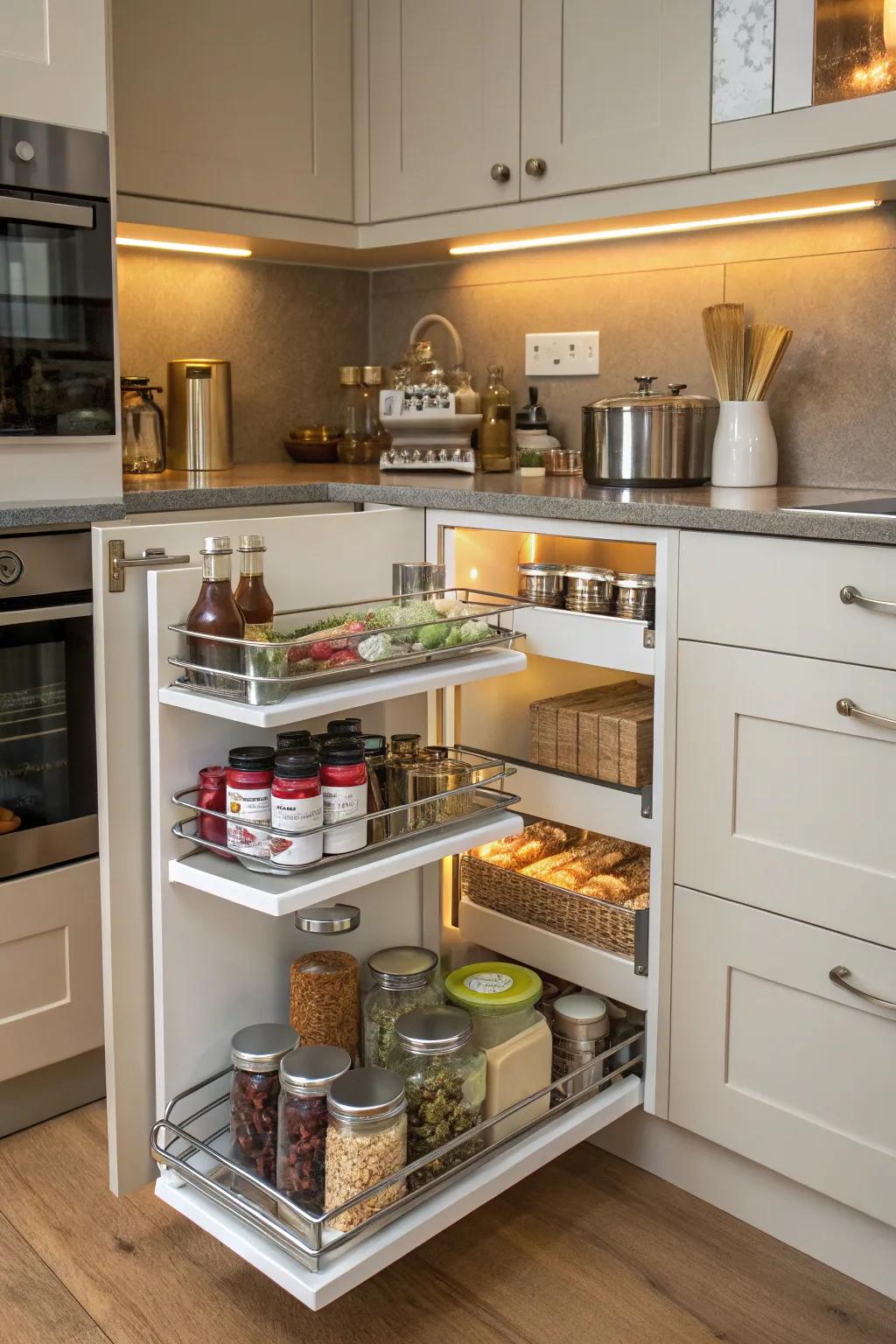 Magic corner units transform dead space into functional storage.