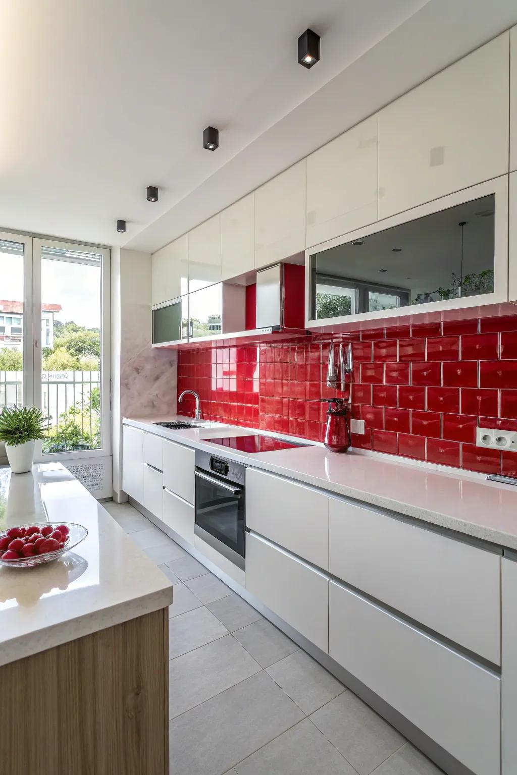 Daring design with red and white contrast.