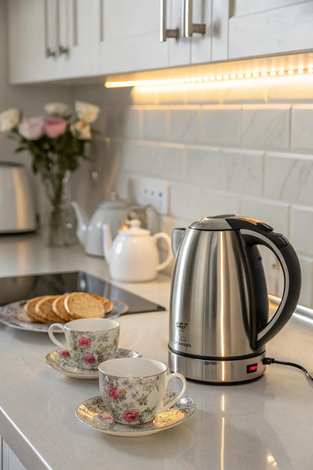 With a contemporary electric teapot, boiling water is fashionable.