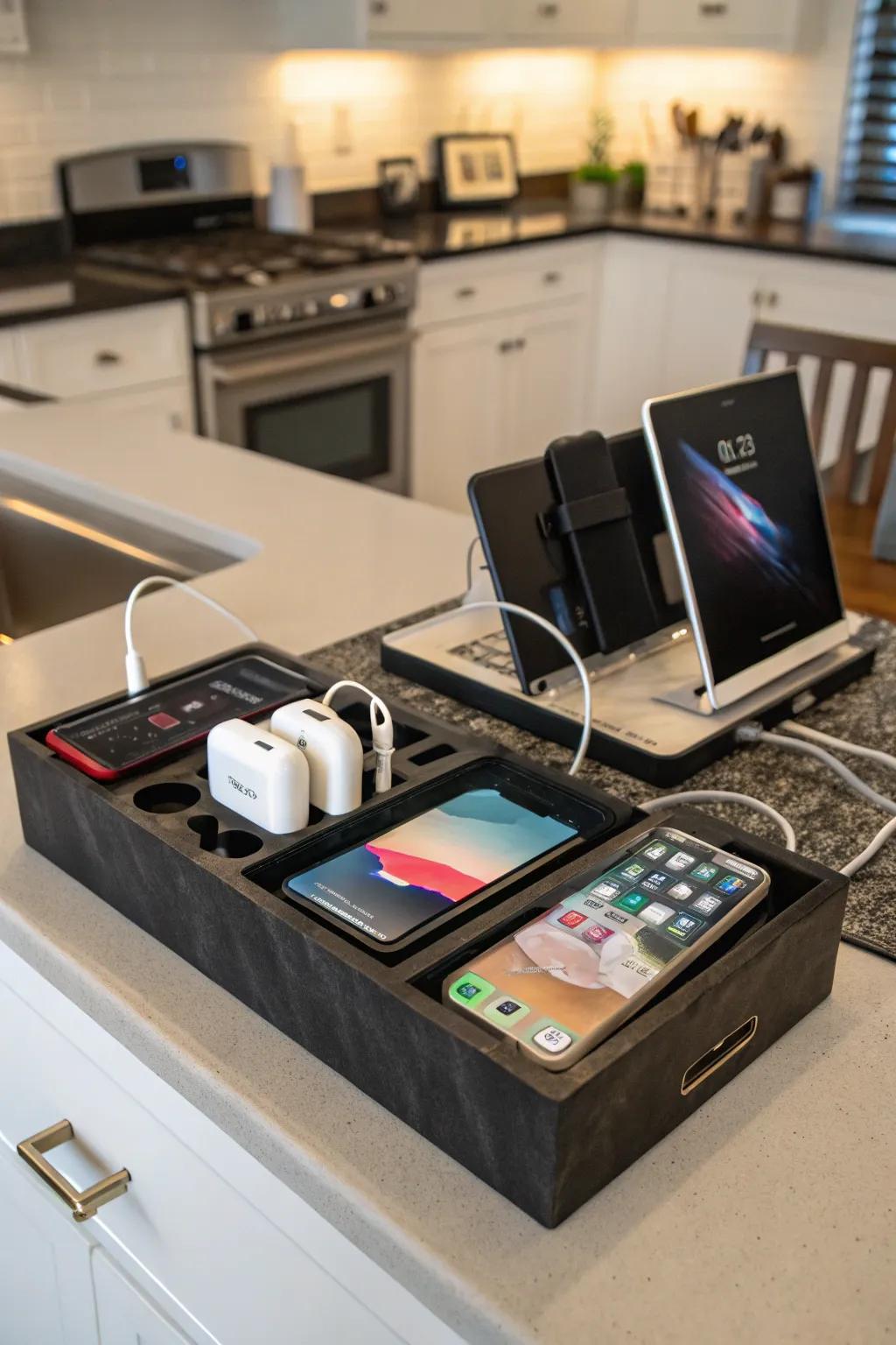 An integrated power spot keeps the kitchen office tech-ready.