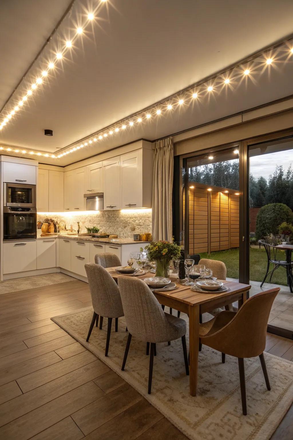 Change the mood in your dining area with adaptable lighting.