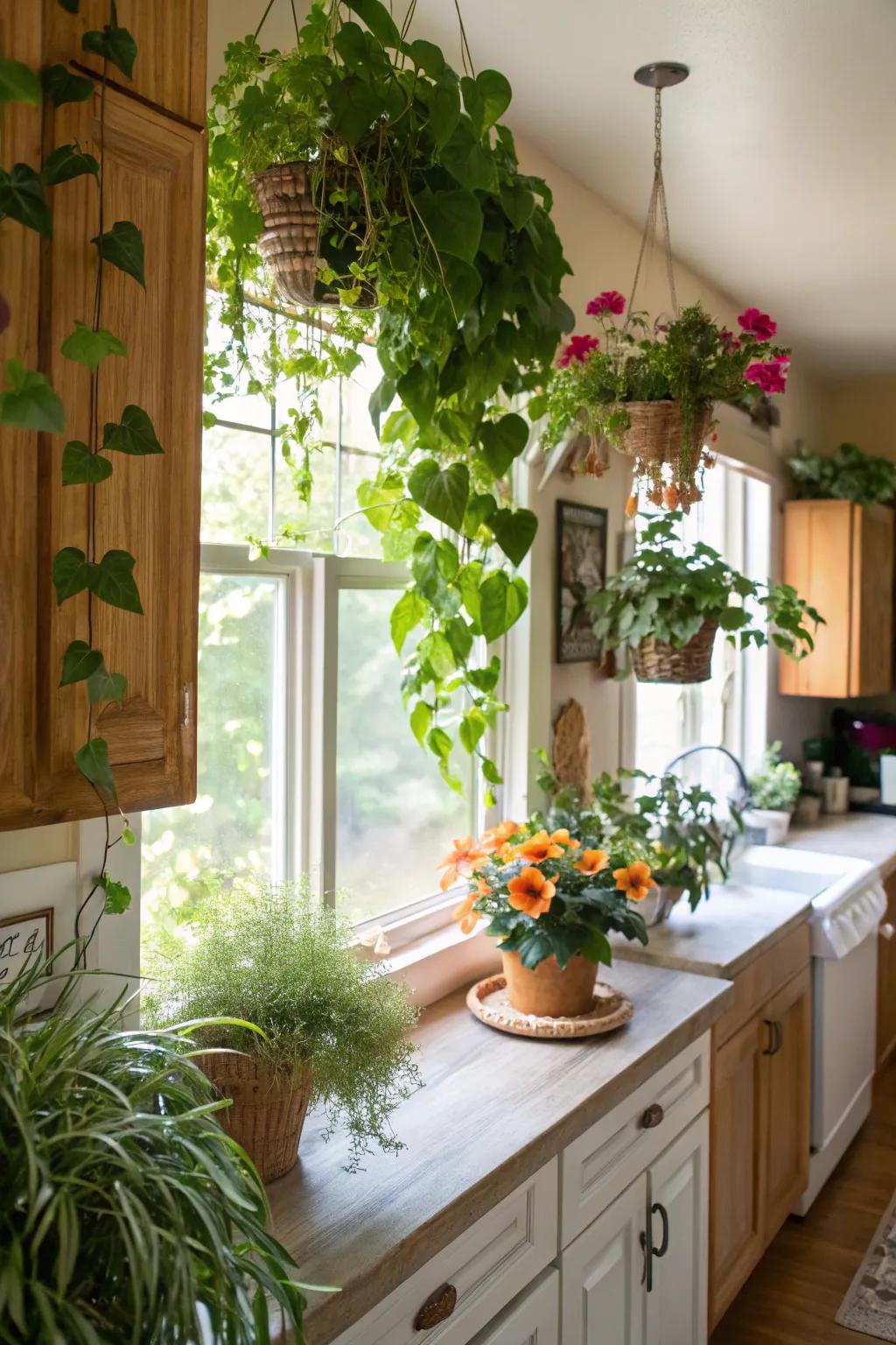 Plants near the window introduce life and natural beauty to kitchens.