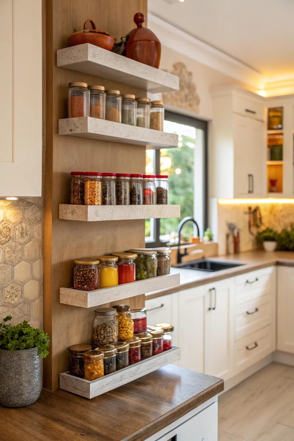 Corner racks make efficient use of kitchen space.