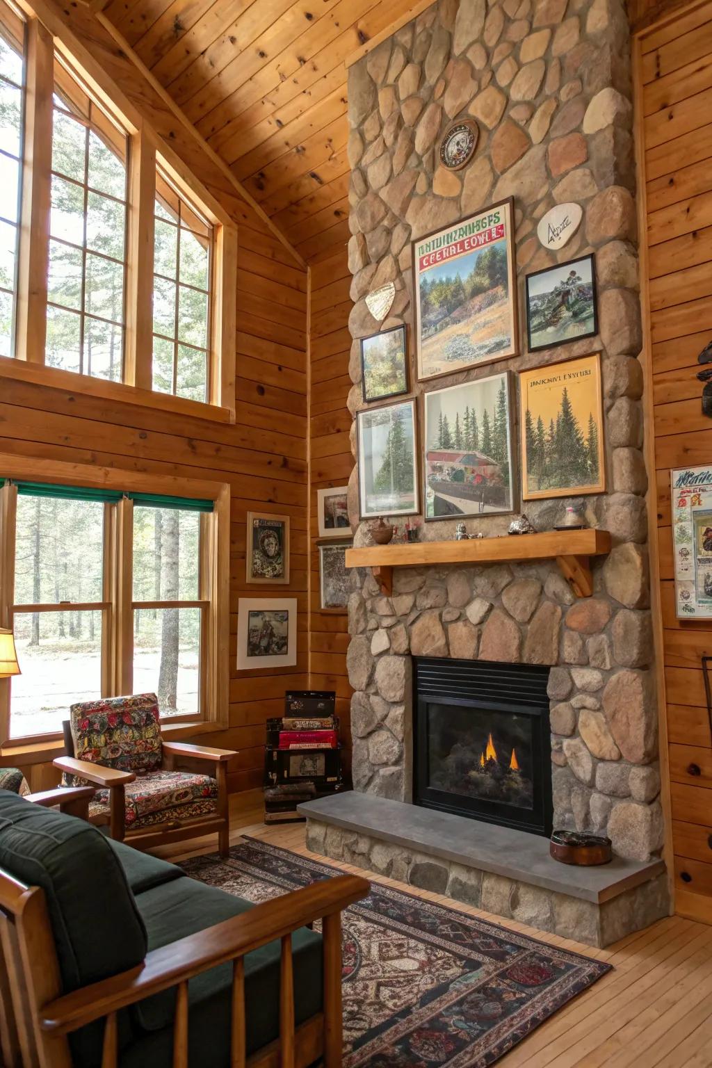 Wall decor bringing personal style and interest to the cabin.
