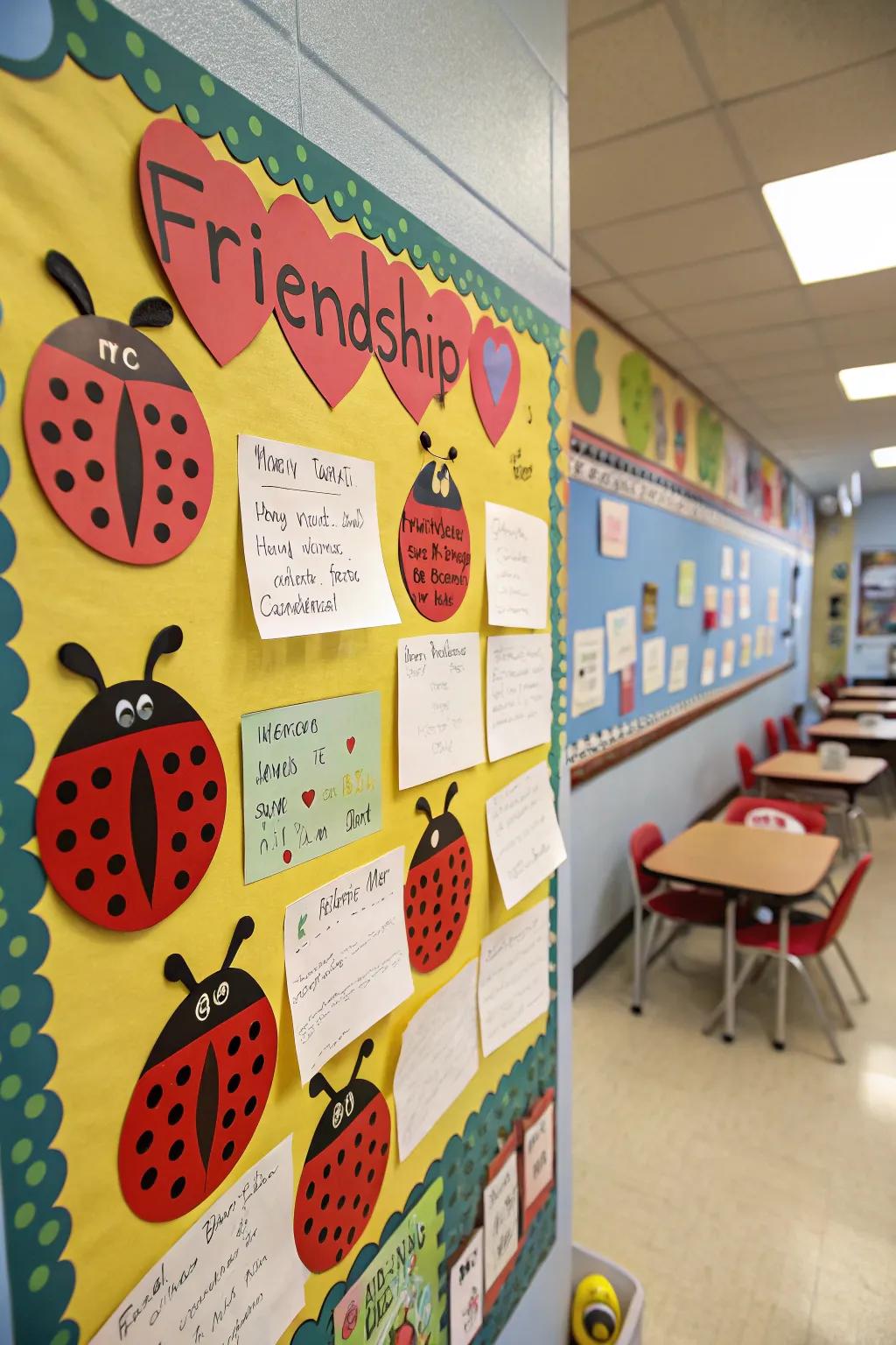 A heartwarming ladybug friendship wall promoting kindness.