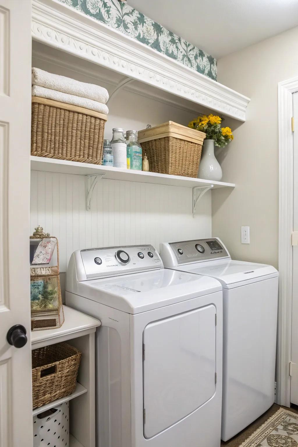 A scalloped shelf is both stylish and practical, concealing connections.