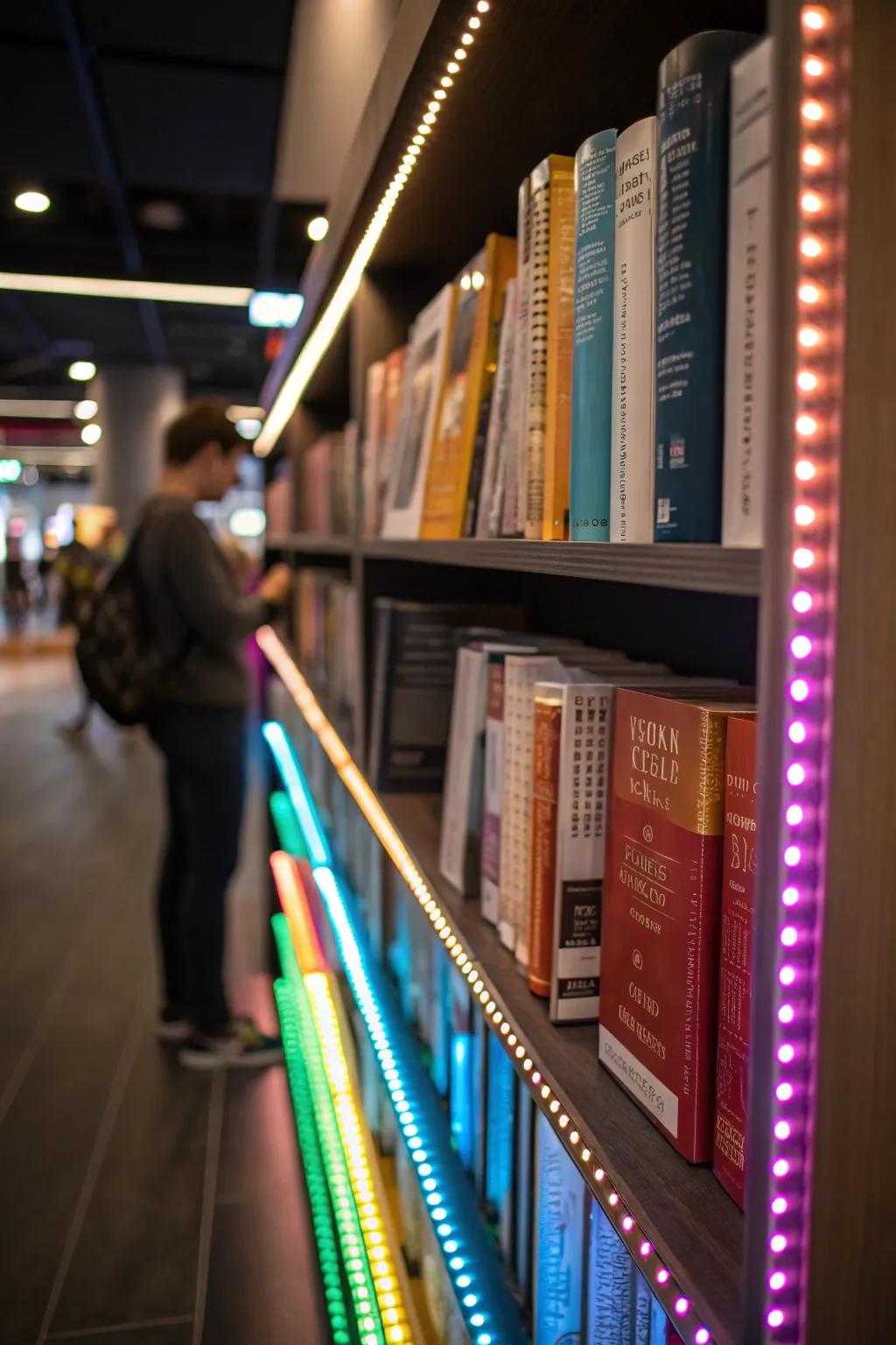 Turn bookshelves into focal points using LED lighting.
