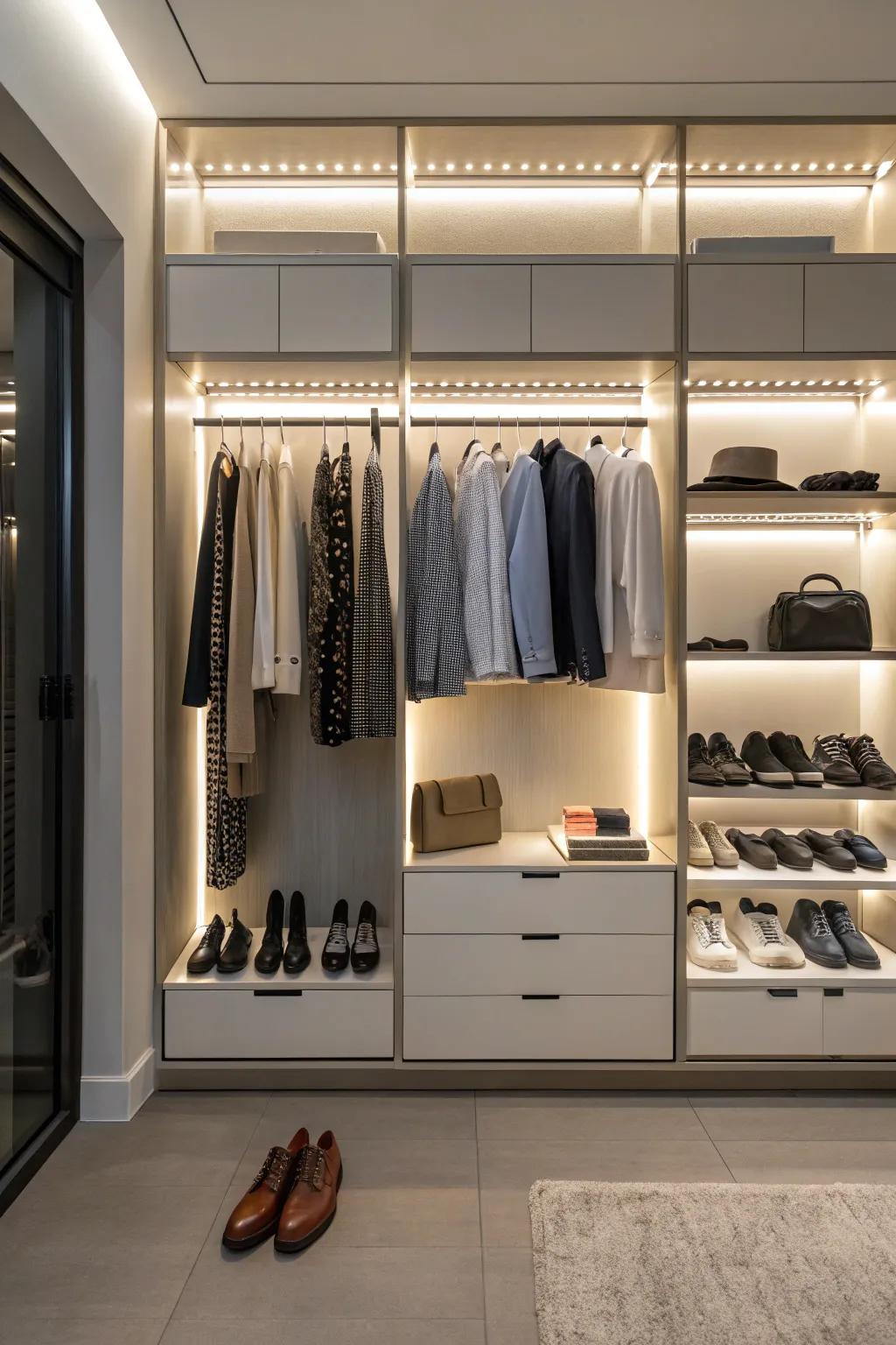 Illuminate your closet using practical light strips.