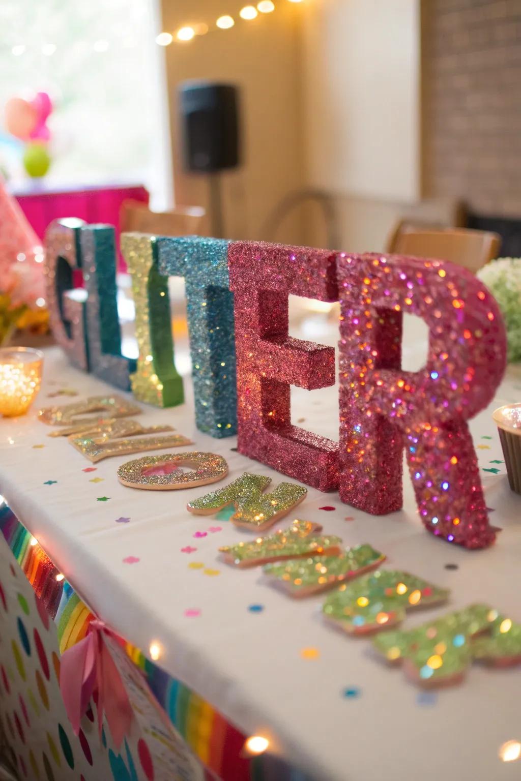 A glittery letter ideal for including sparkle to any space.