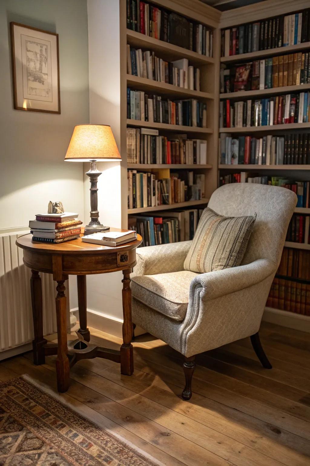 A cozy reading table enhancing your reading corner.