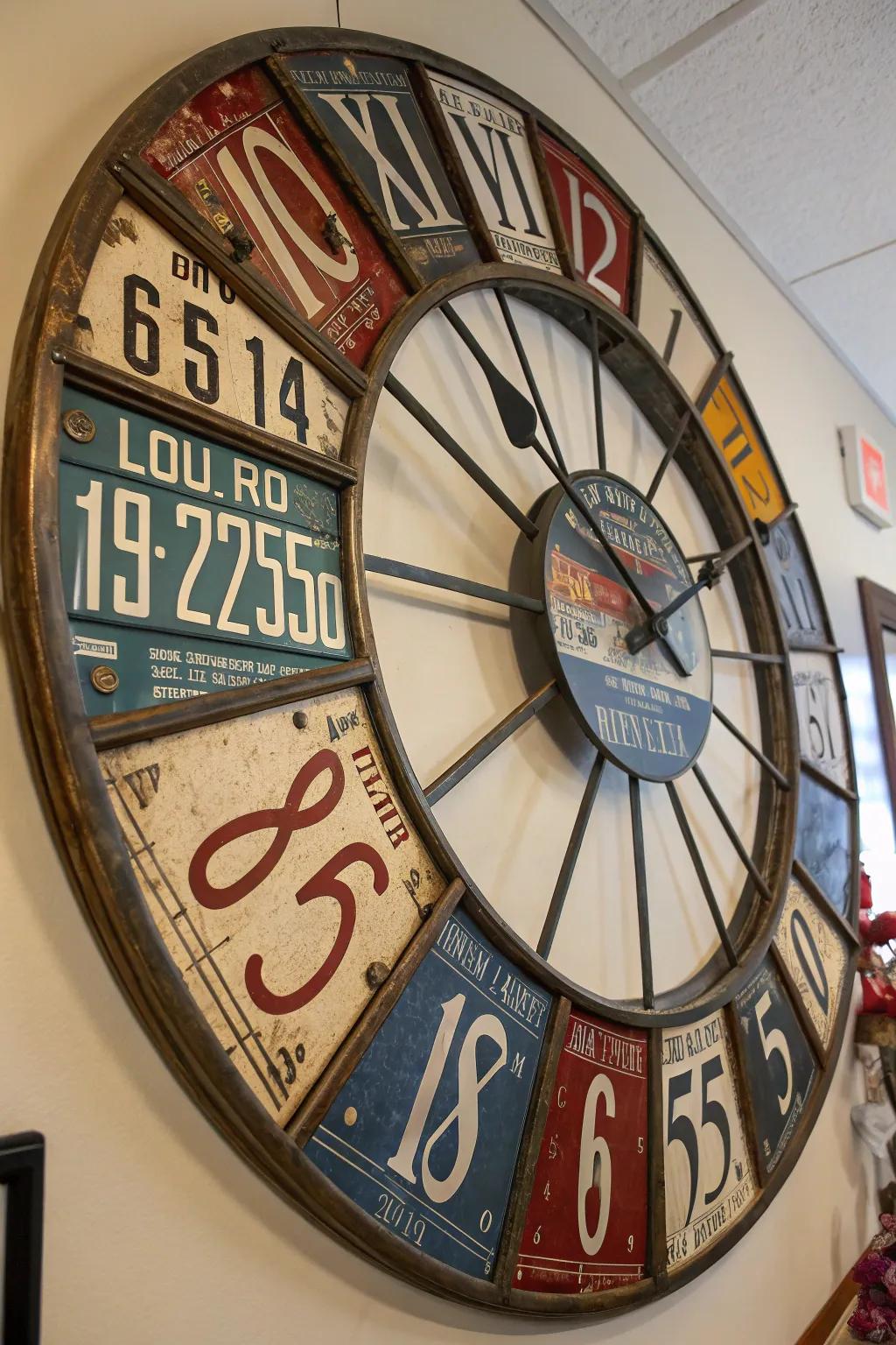 A metal sheet wall clock adds functionality and remembrance to any room.