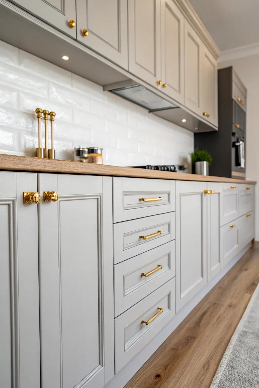 Golden hardware infuses elegance and luxury.