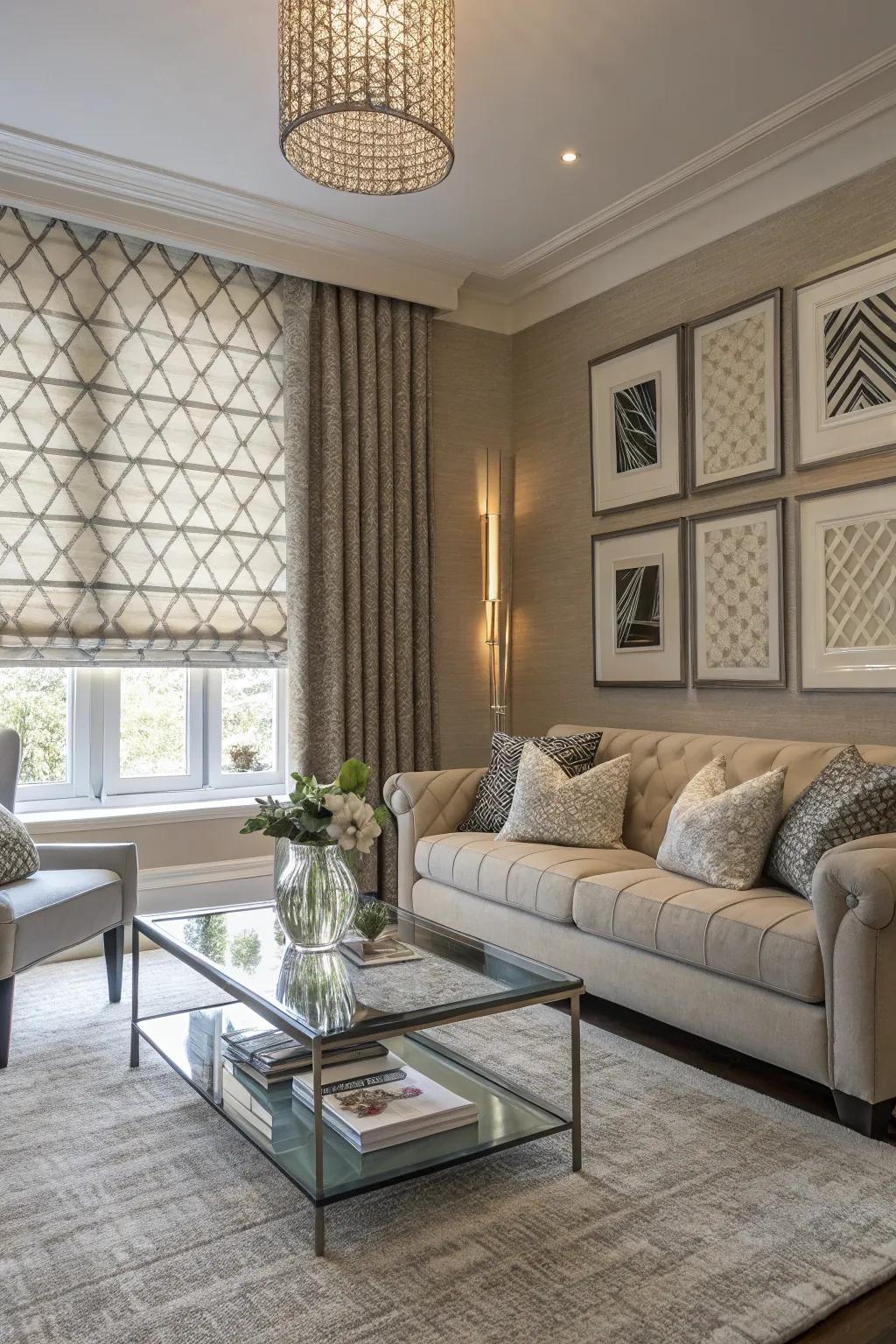 Textured window treatments give depth and flair.