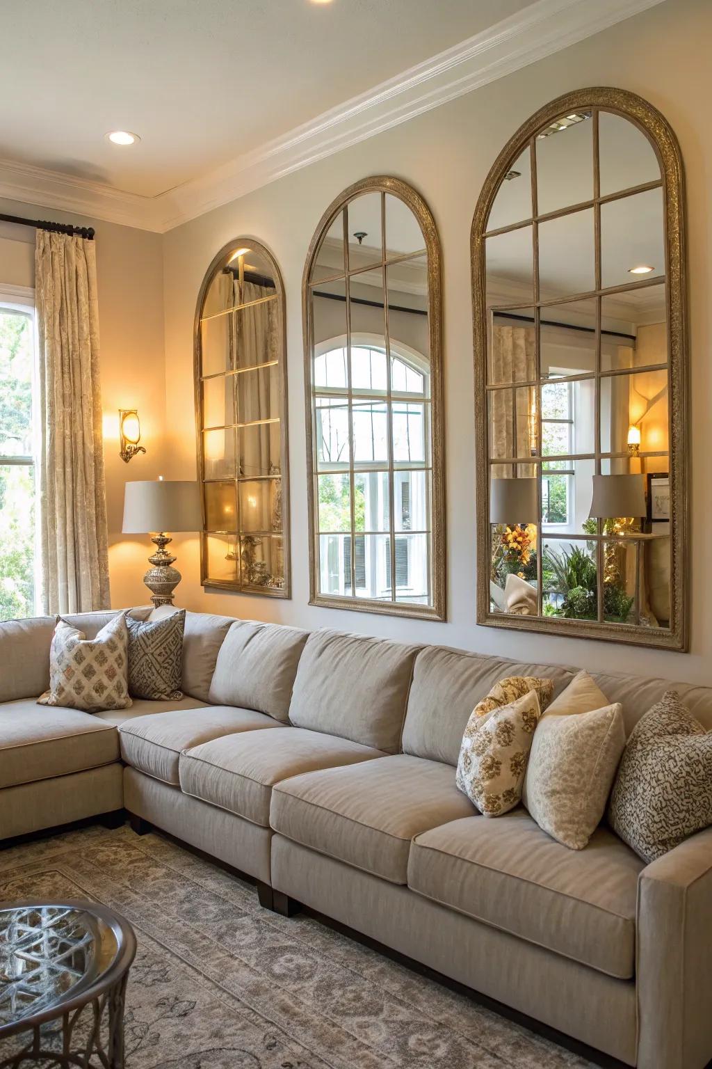 Reflectors amplify light and space around the sectional.