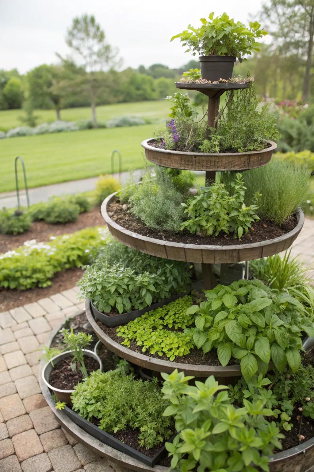 Herb spirals are compact and practical for any garden.