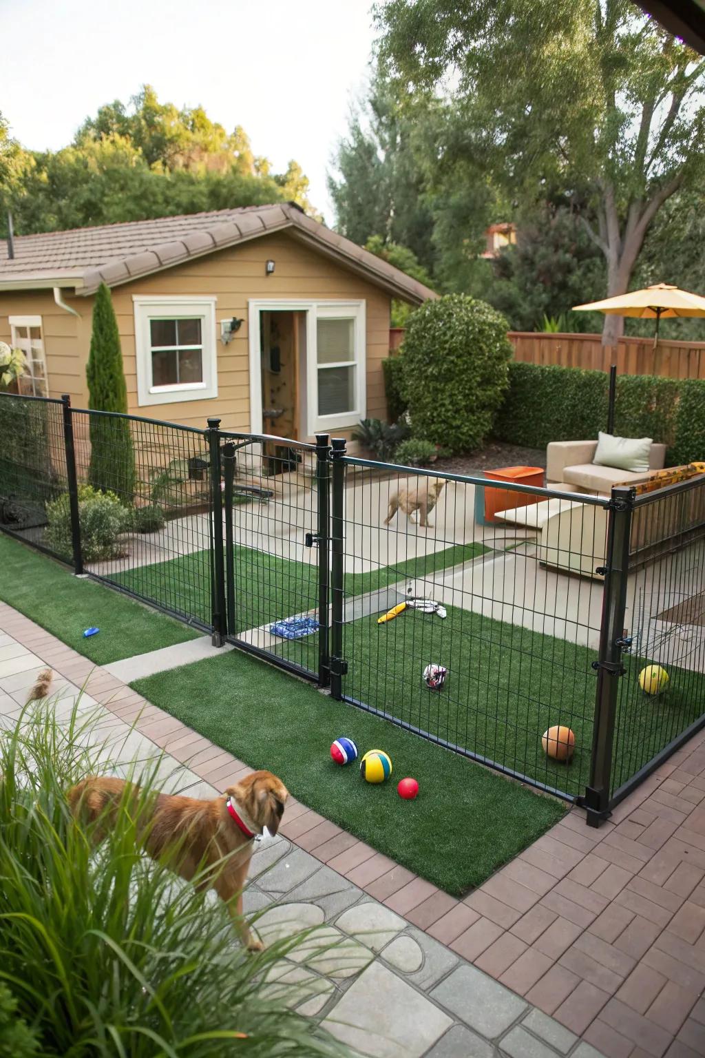 A useful dog run that keeps the yard looking nice.