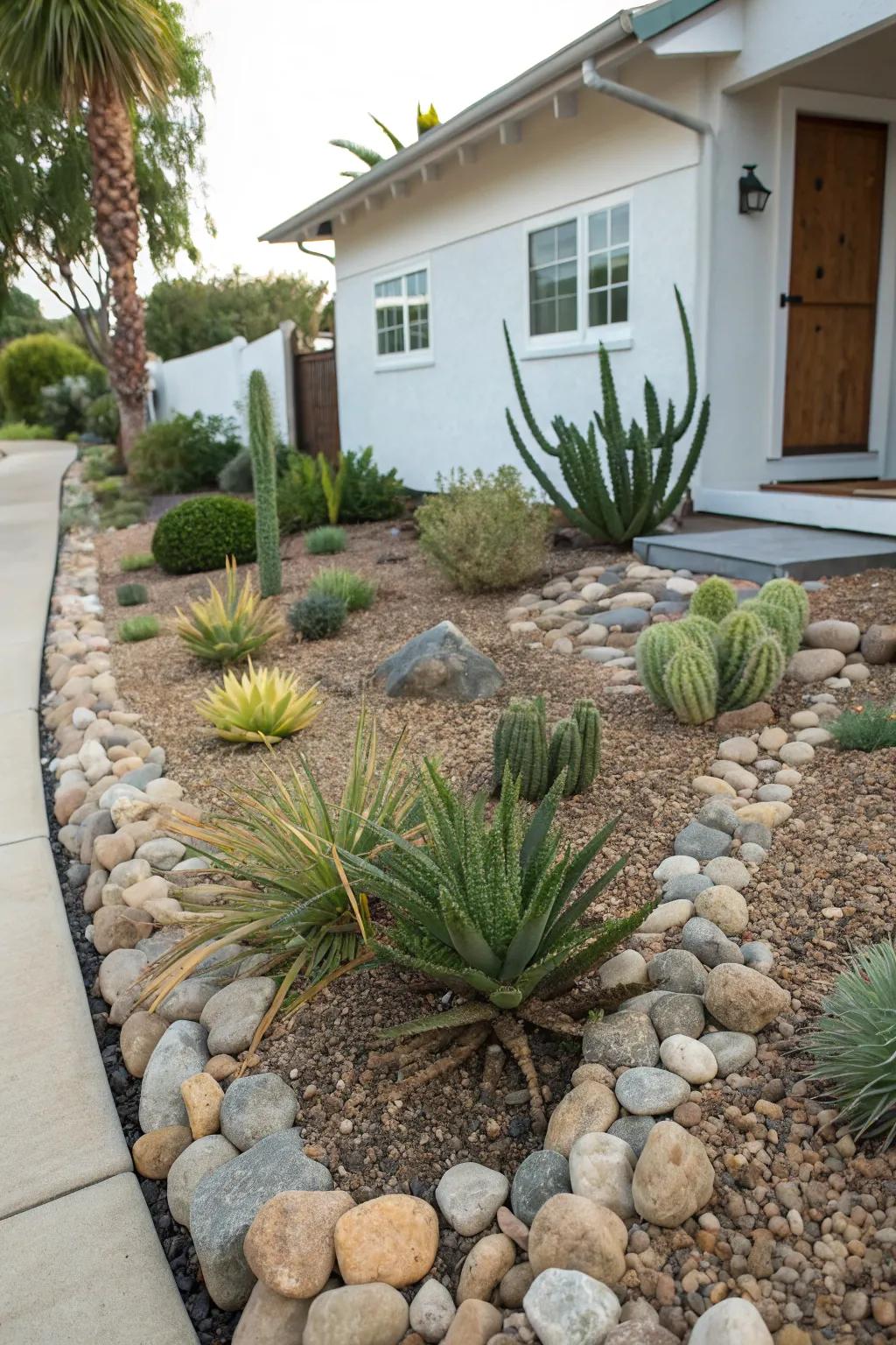 Opt for pebble stones as a fashionable and sustainable lawn replacement.