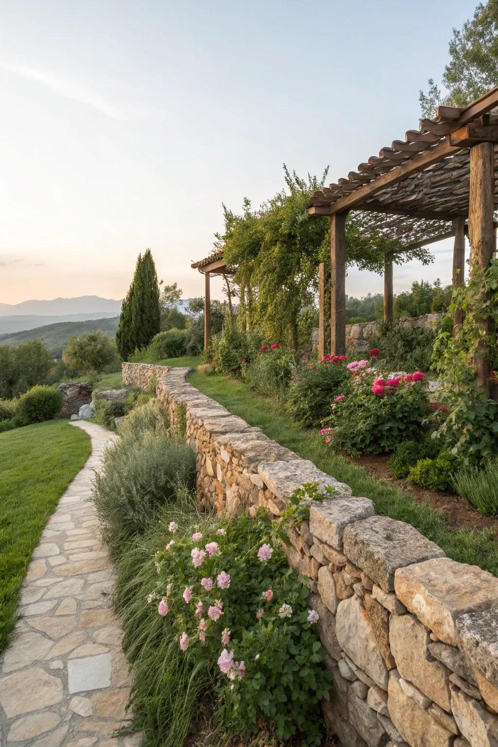 Stone barriers offer structure and charm.