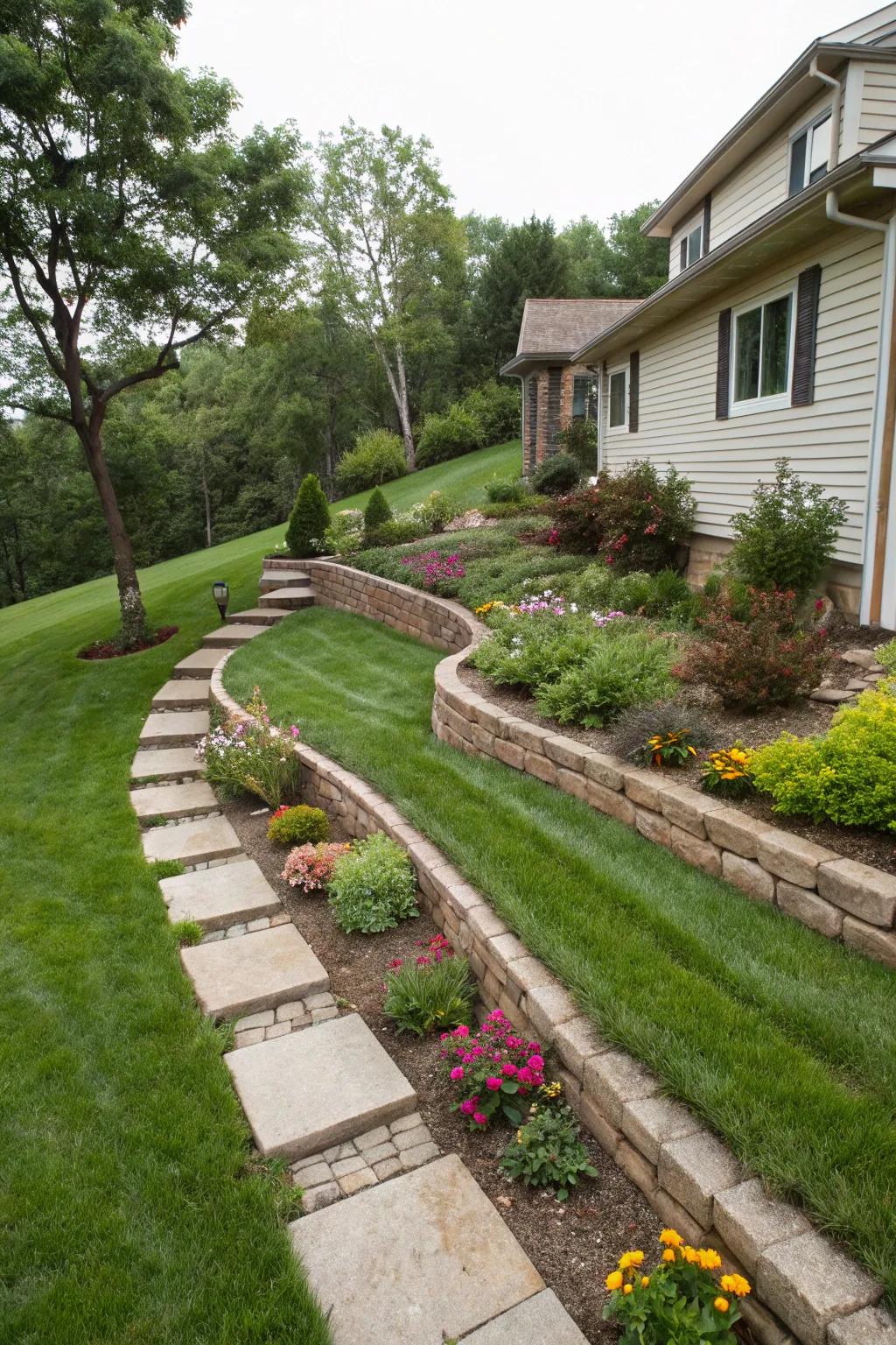 Edging stones add structure and style to sloped gardens.