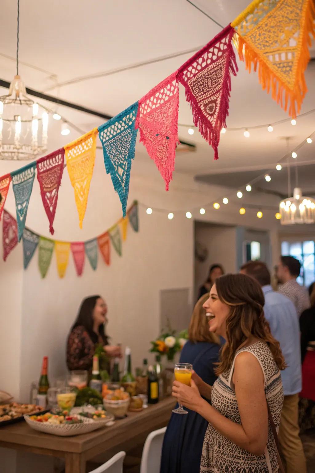 Macrame bunting adding festive charm to gatherings.