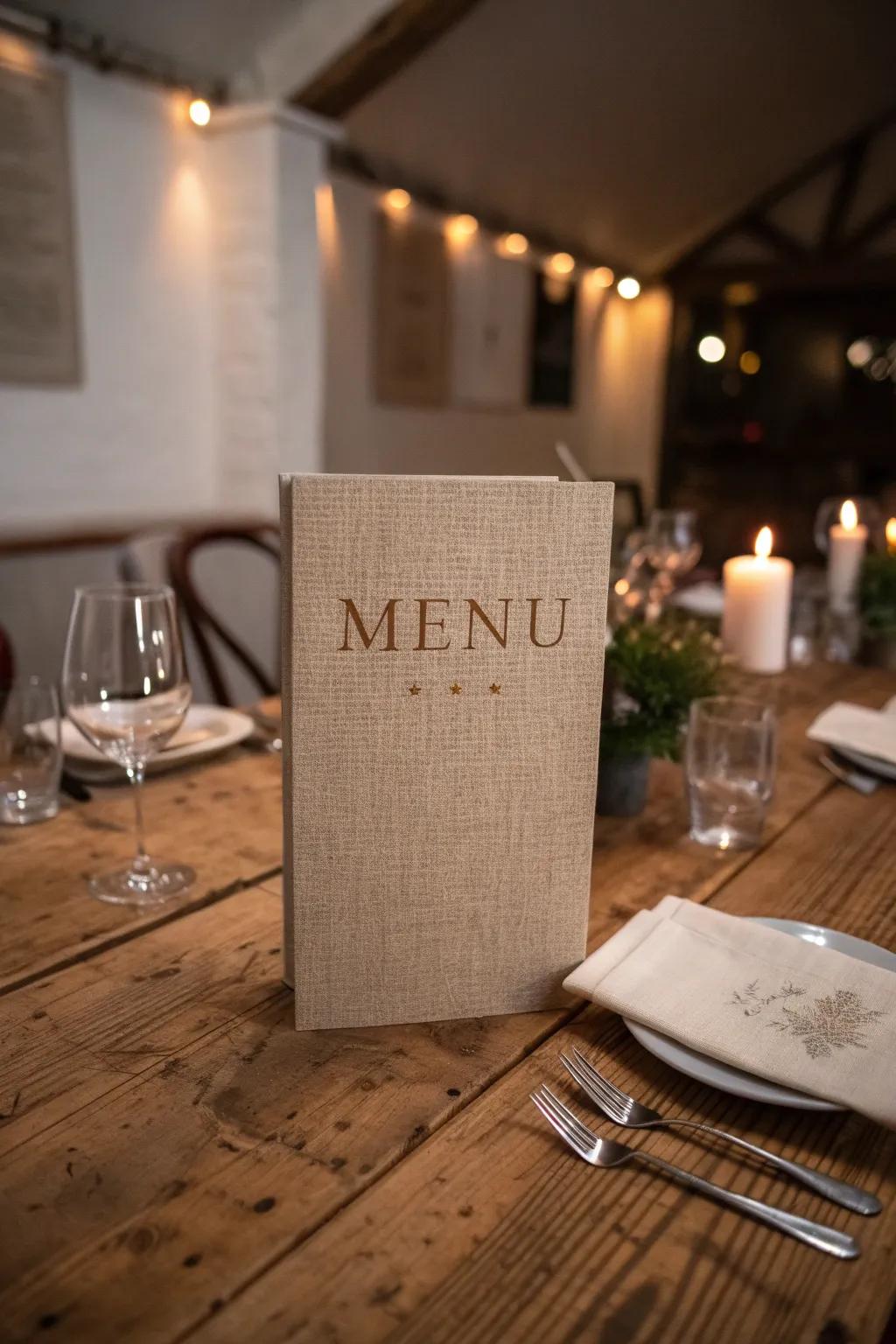 Textured backdrops add tactile intrigue to your menu design.