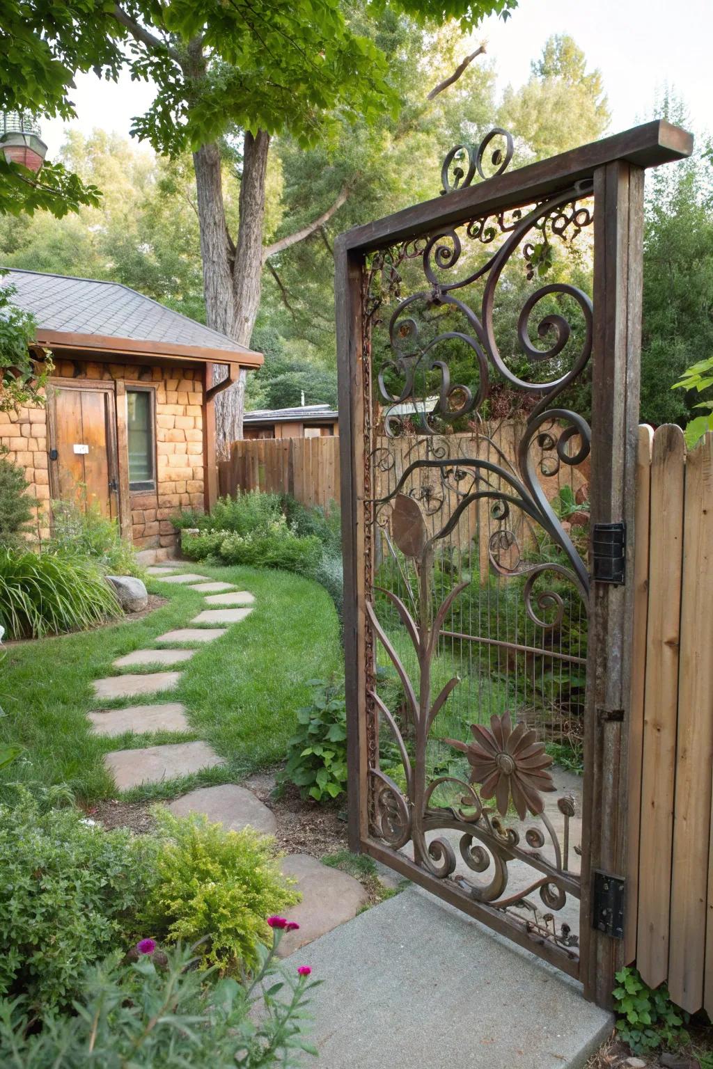 A gate crafted from reclaimed metal, showcasing creativity and sustainability.